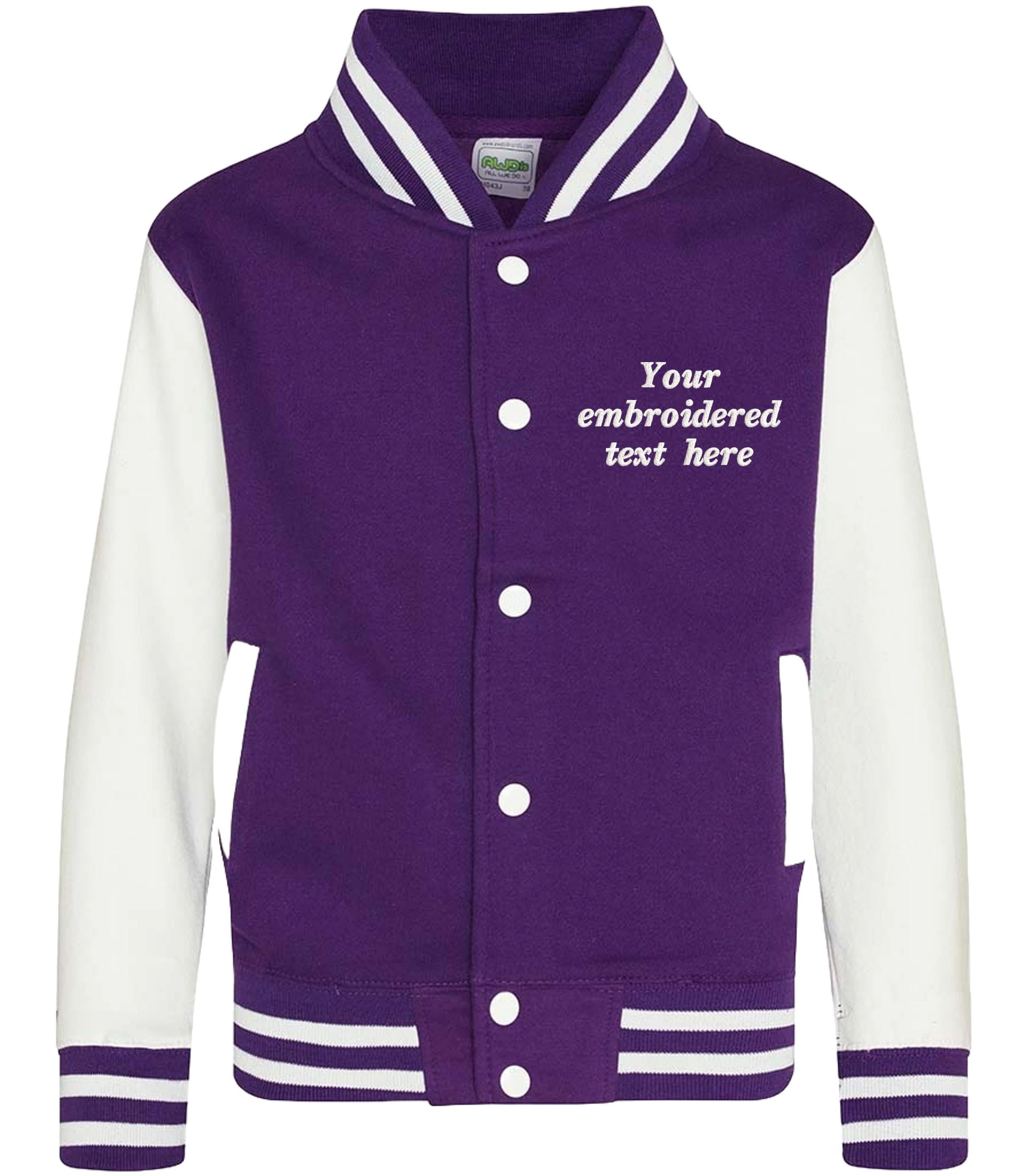 Embroidered Personalised Text Kids Varsity Jacket Childrens Custom Name Letterman College Baseball