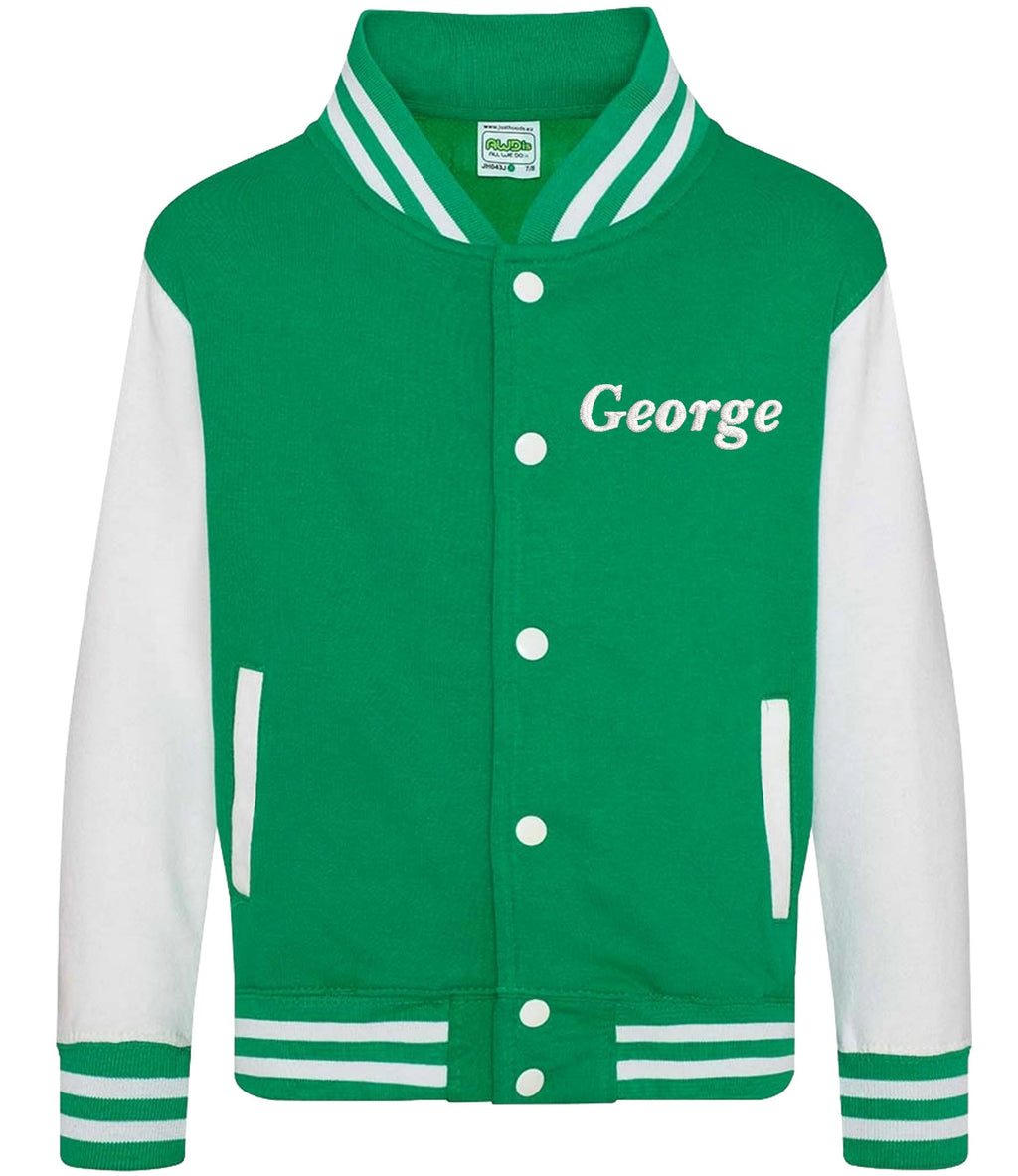 Embroidered Personalised Name Kids Varsity Jacket Childrens Custom Text Letterman College Baseball