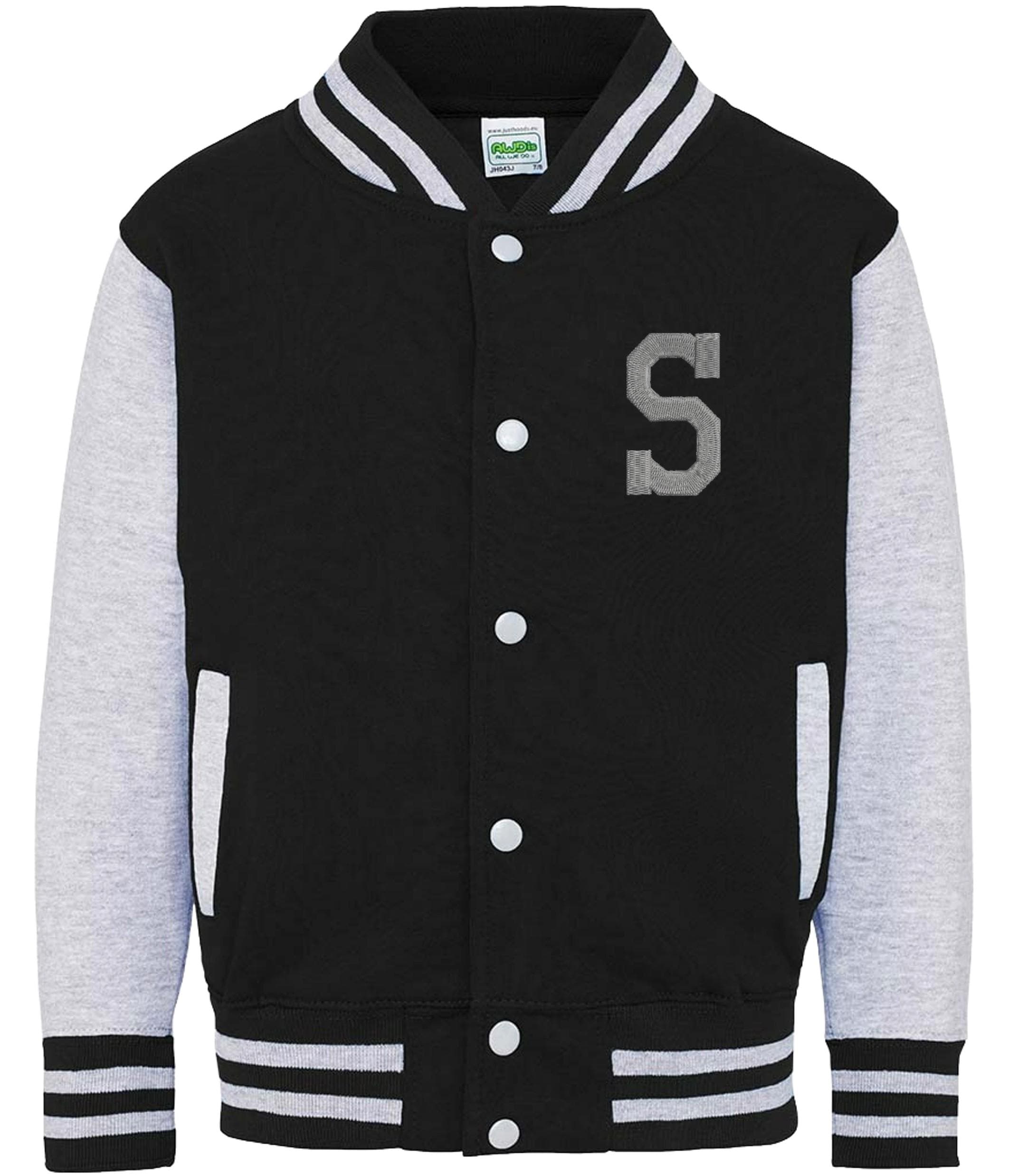 Embroidered Personalised Initial Kids Varsity Jacket Childrens Custom Name Letterman College Baseball