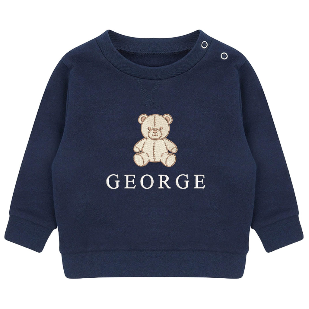 Embroidered Teddy Bear Personalised Name Sustainable Sweatshirt Baby & Toddler Custom Jumper