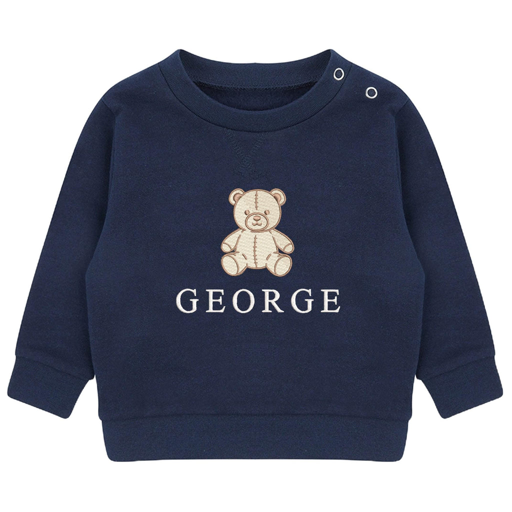 Embroidered Teddy Bear Personalised Name Sustainable Sweatshirt Baby & Toddler Custom Jumper