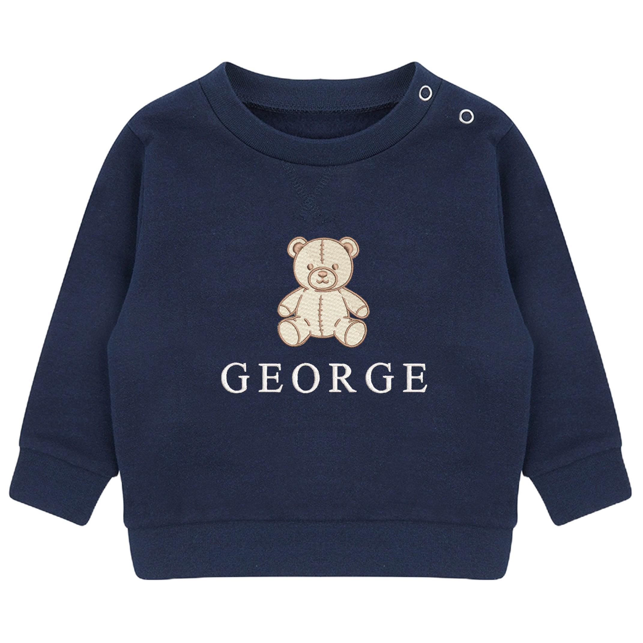 Embroidered Teddy Bear Personalised Name Sustainable Sweatshirt Baby & Toddler Custom Jumper