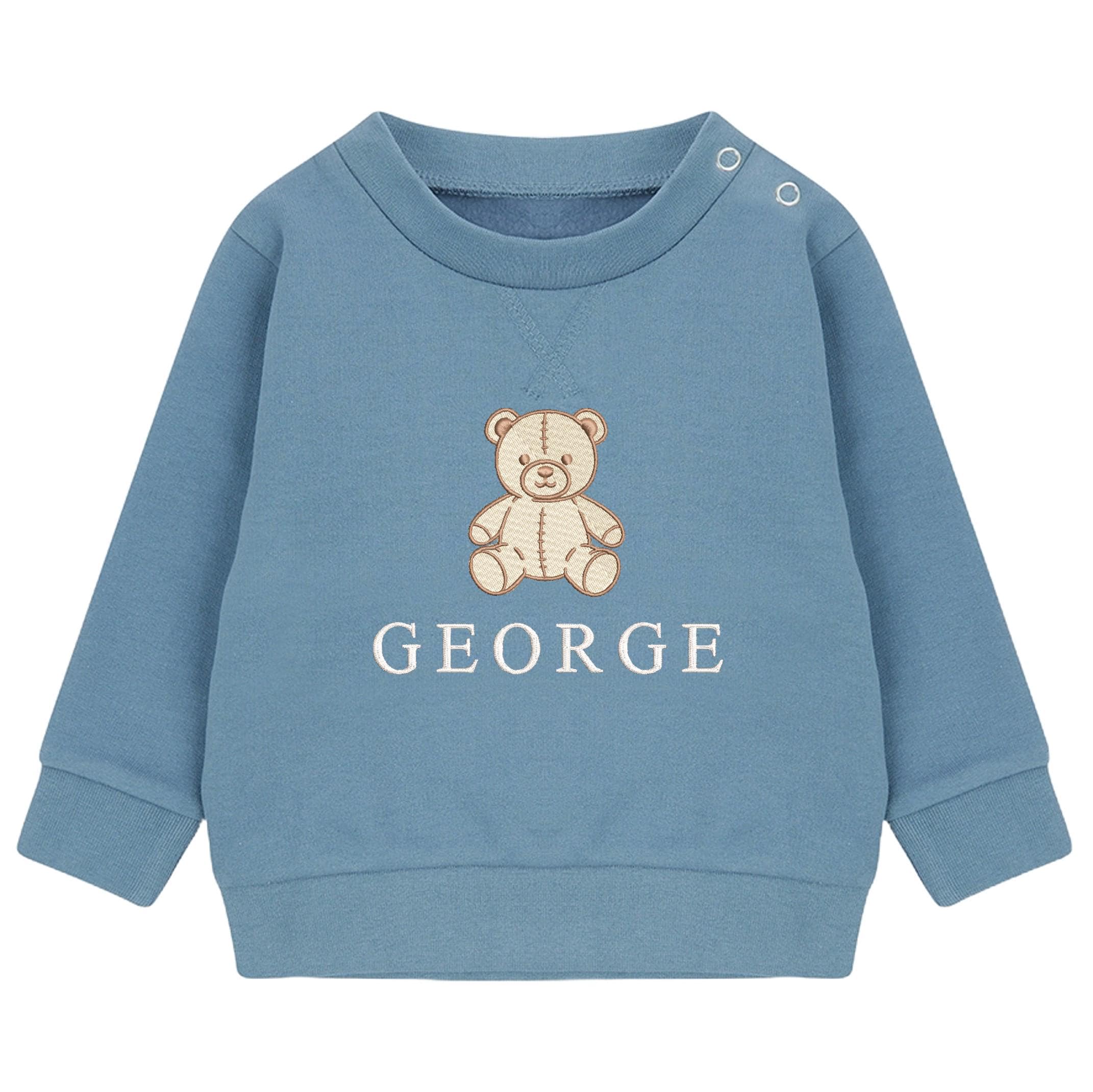 Embroidered Teddy Bear Personalised Name Sustainable Sweatshirt Baby & Toddler Custom Jumper