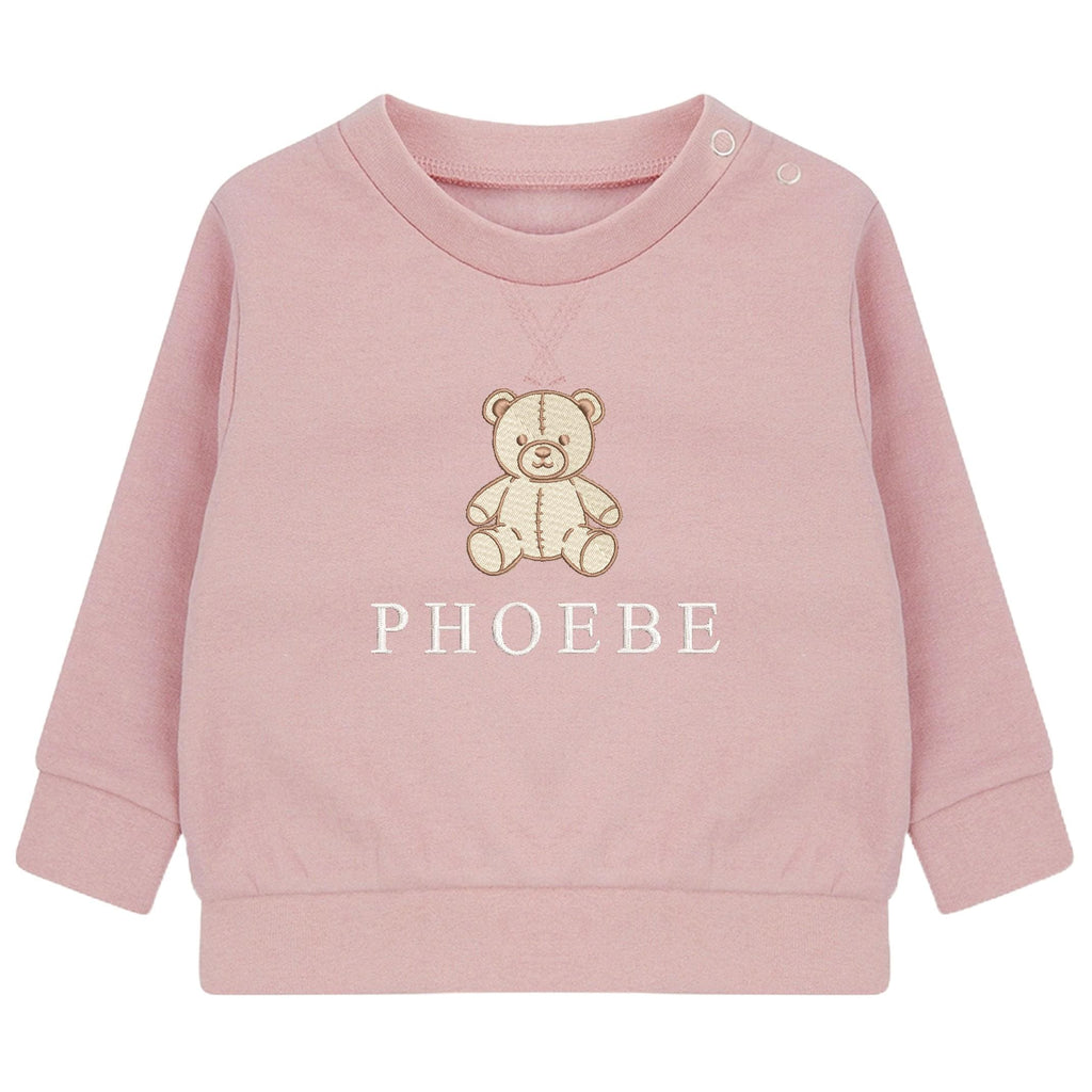 Embroidered Teddy Bear Personalised Name Sustainable Sweatshirt Baby & Toddler Custom Jumper