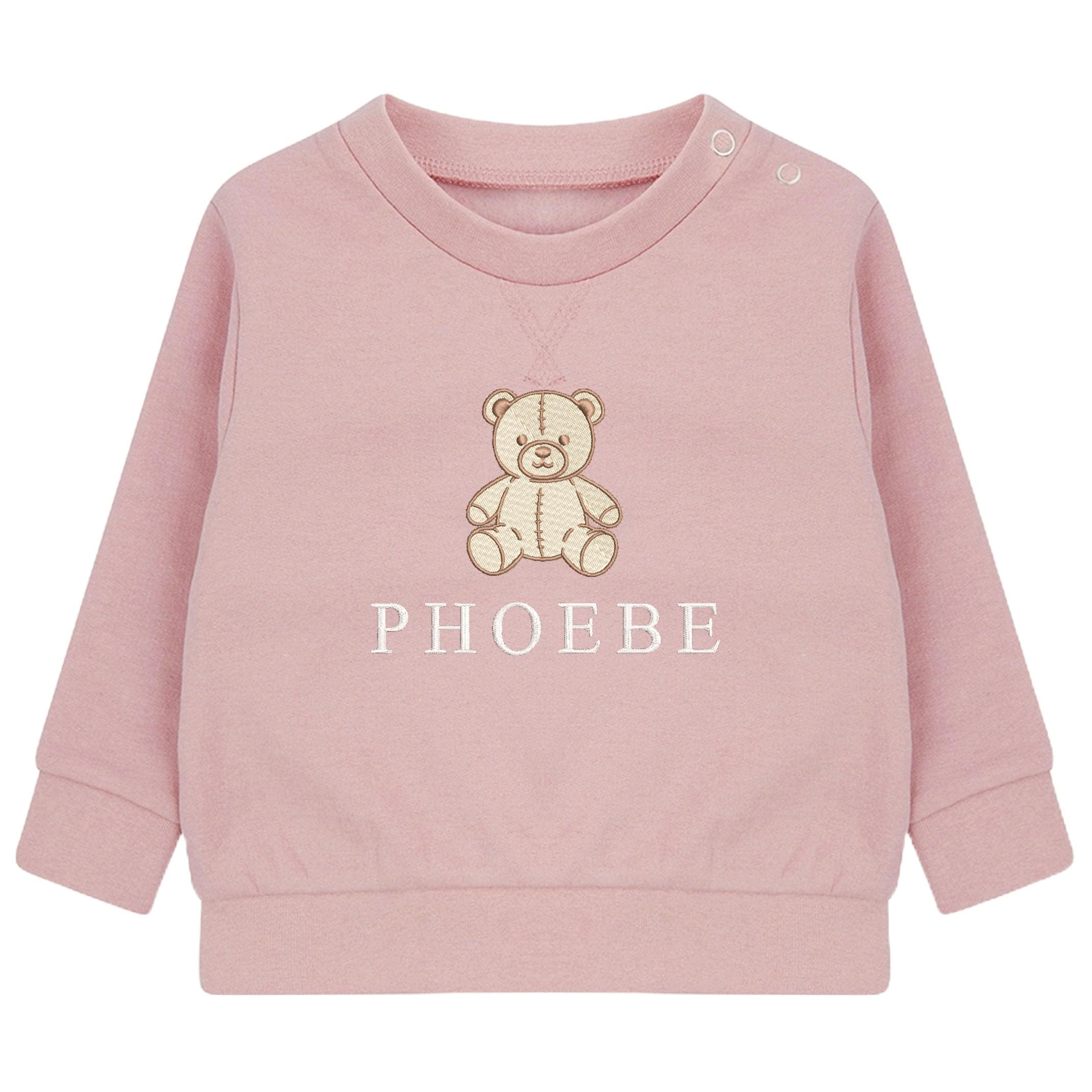 Embroidered Teddy Bear Personalised Name Sustainable Sweatshirt Baby & Toddler Custom Jumper