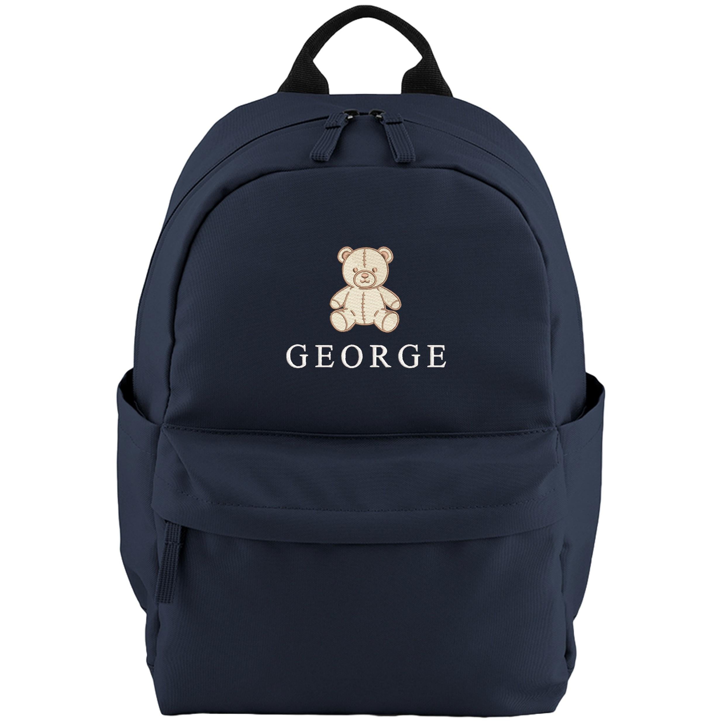 Embroidered Teddy Bear Personalised Name Small Backpack Kids Custom School Rucksack Boys Nursery Bag