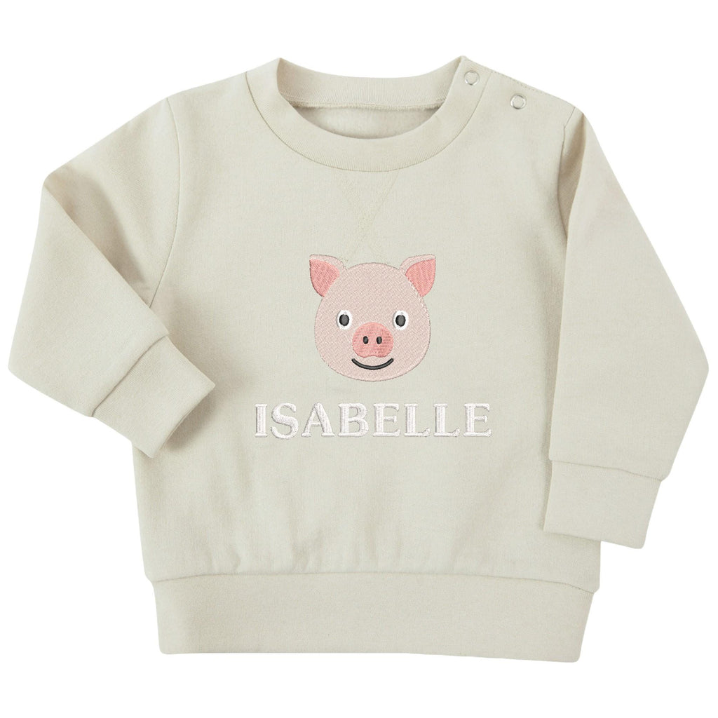 Embroidered Pig Personalised Name Sustainable Sweatshirt Baby & Toddler Custom Farmyard Barn Animals