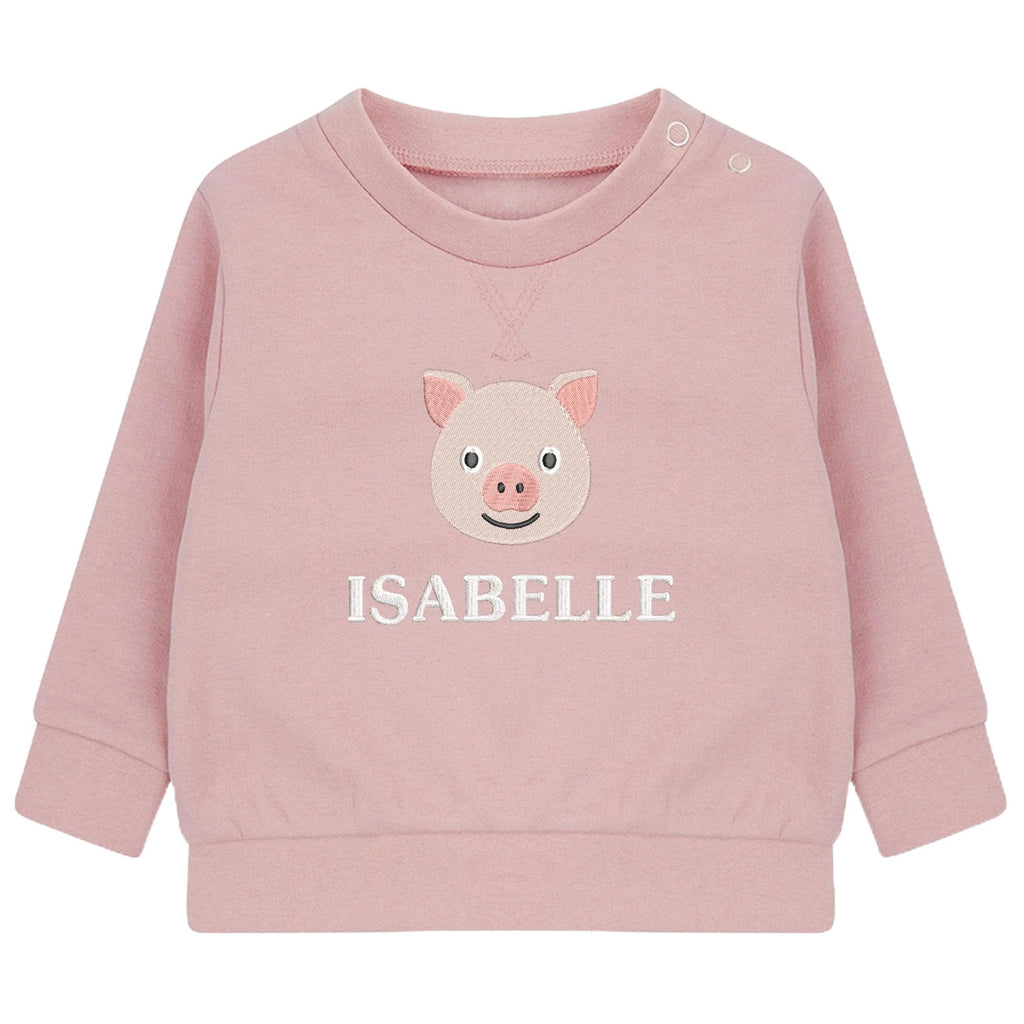 Embroidered Pig Personalised Name Sustainable Sweatshirt Baby & Toddler Custom Farmyard Barn Animals