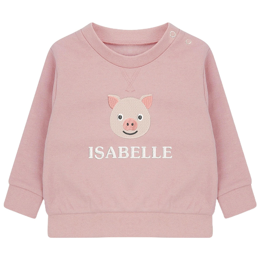 Embroidered Pig Personalised Name Sustainable Sweatshirt Baby & Toddler Custom Farmyard Barn Animals