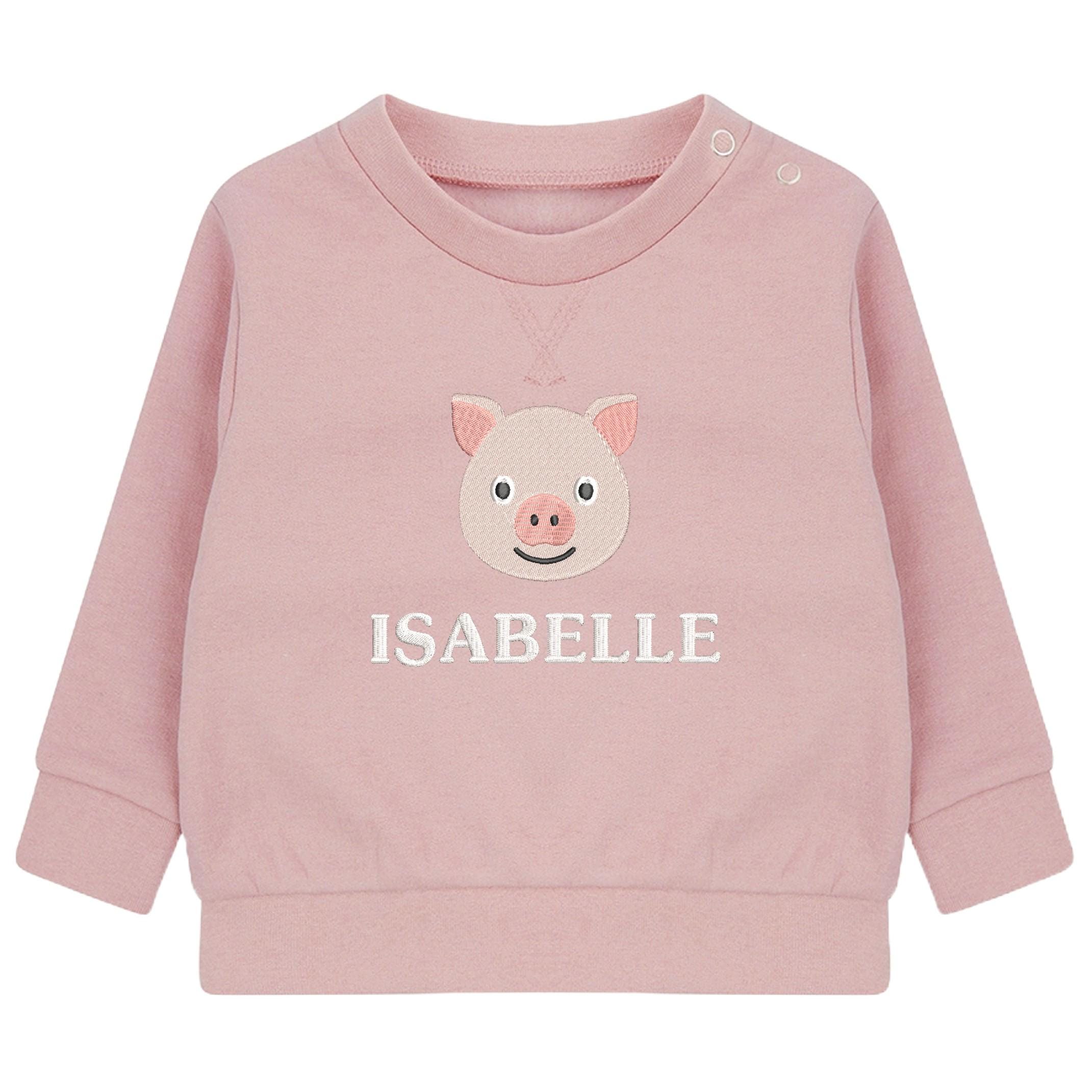 Embroidered Pig Personalised Name Sustainable Sweatshirt Baby & Toddler Custom Farmyard Barn Animals