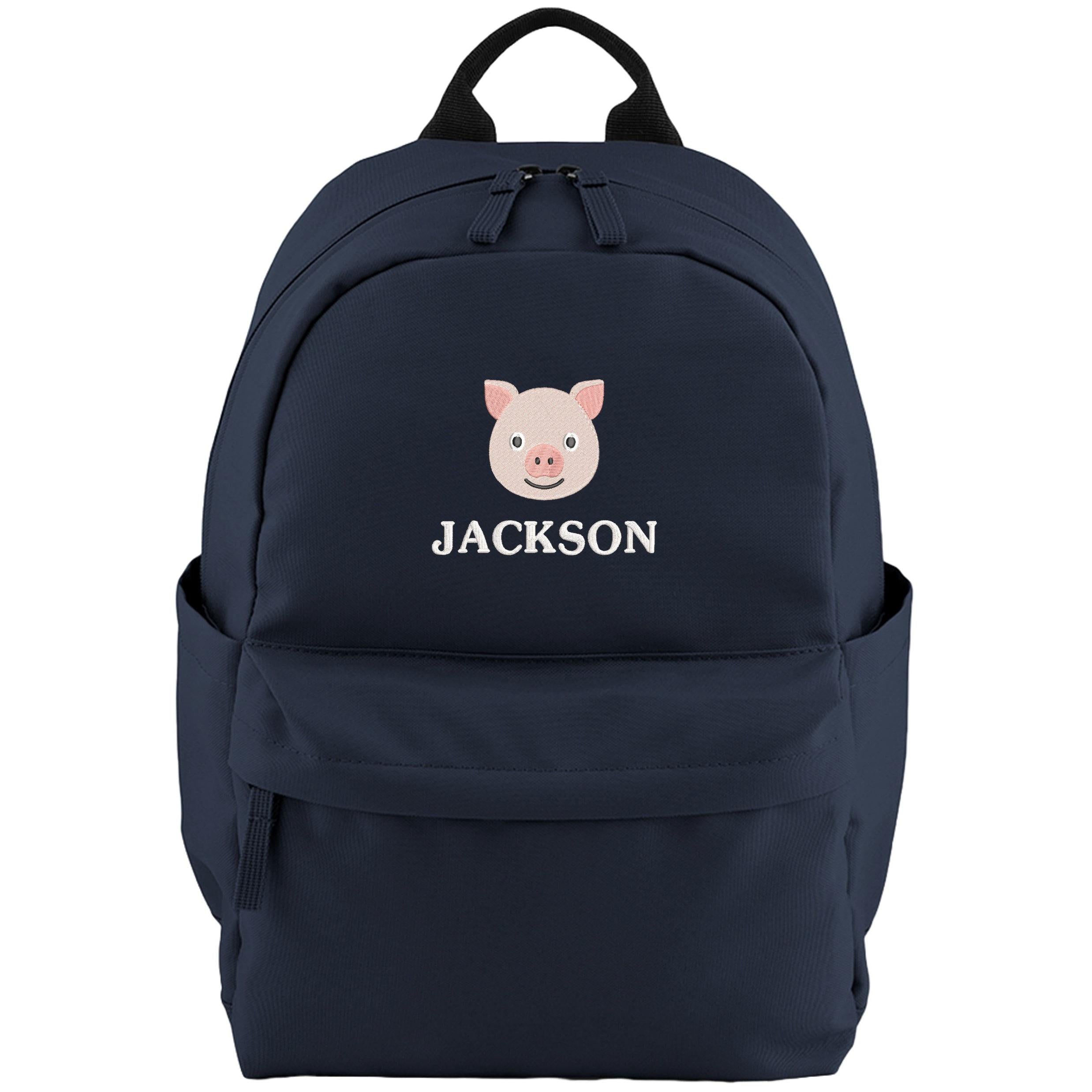 Embroidered Pig Personalised Name Small Backpack Kids Custom School Rucksack Boys Nursery Bag