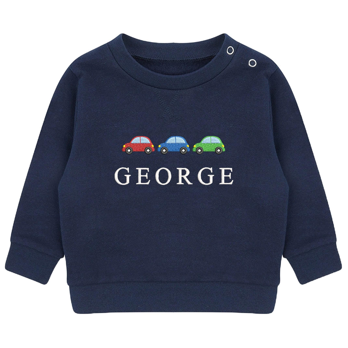 Embroidered Cars Personalised Name Boys Sustainable Sweatshirt Baby & Toddler Custom Jumper Gift