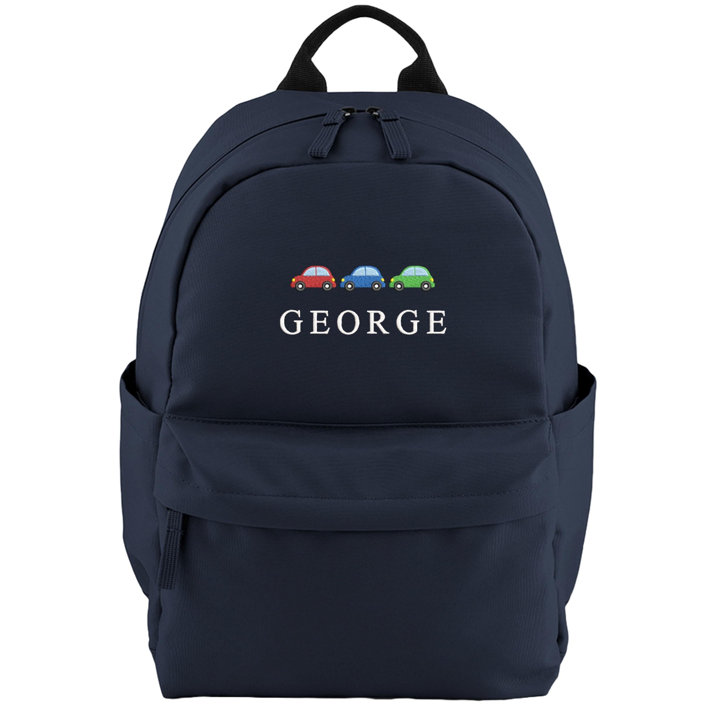 Embroidered Kids Cars Personalised Name Small Backpack Boys Custom School Rucksack Nursery Bag