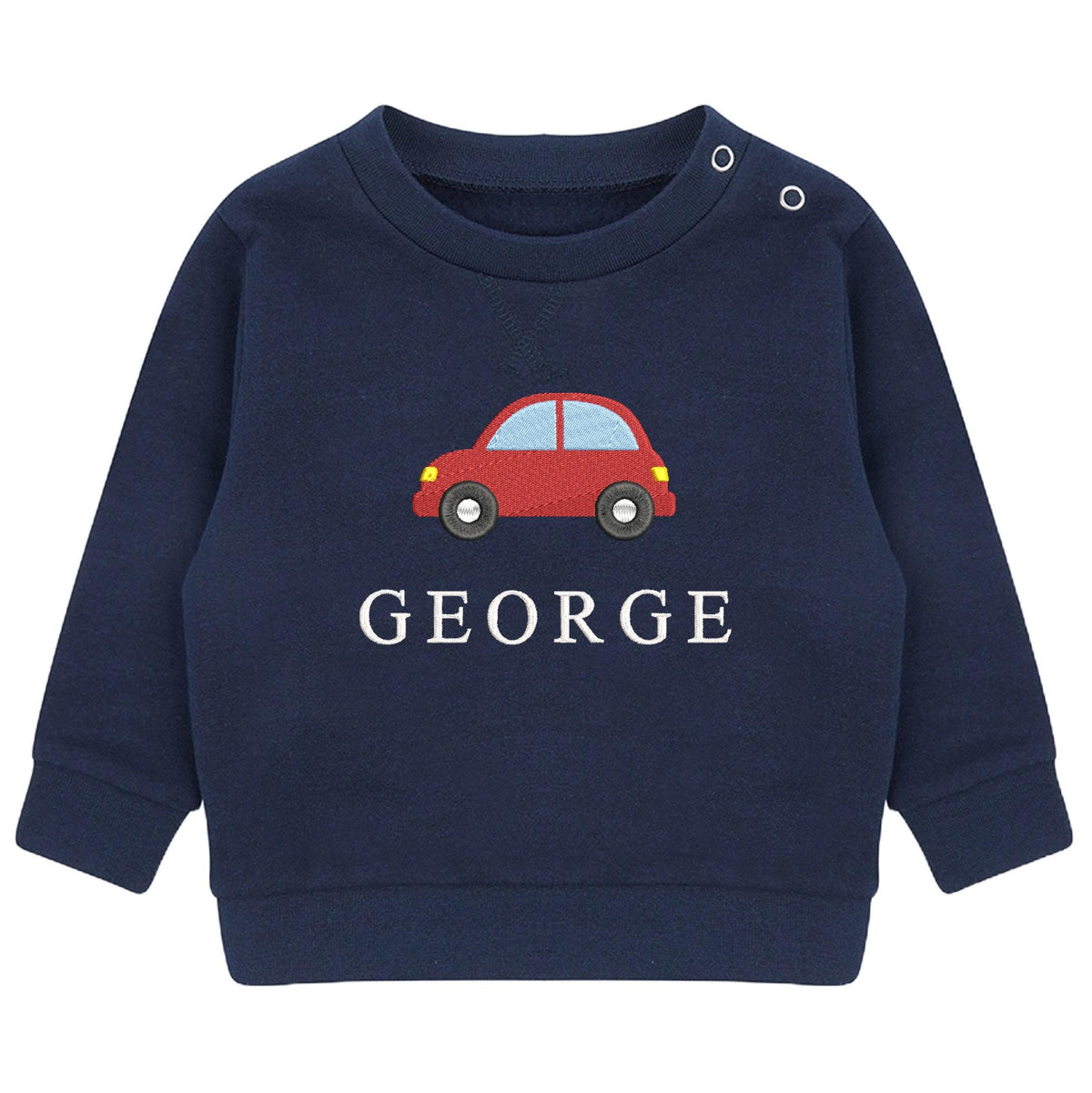 Embroidered Car Personalised Name Boys Sustainable Sweatshirt Baby & Toddler Custom Jumper Gift