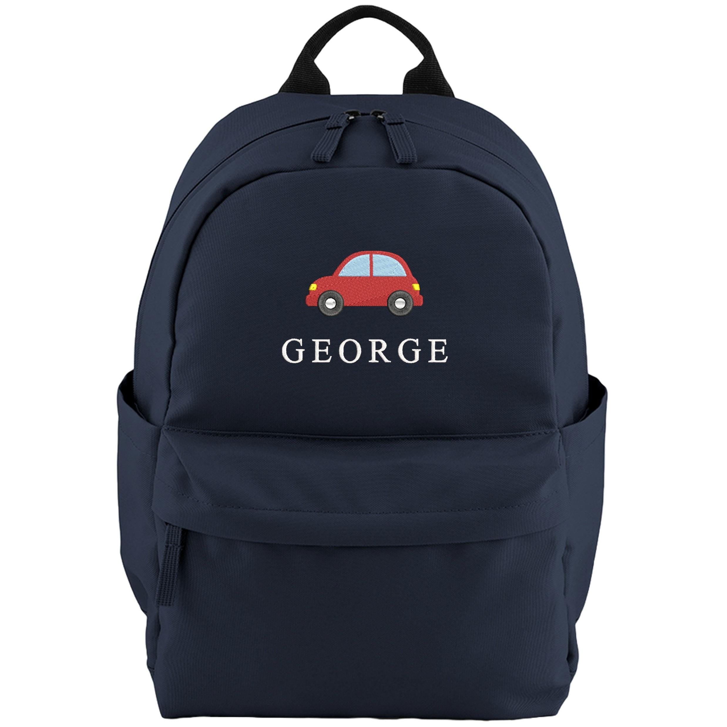 Embroidered Kids Car Personalised Name Small Backpack Boys Custom School Rucksack Nursery Bag