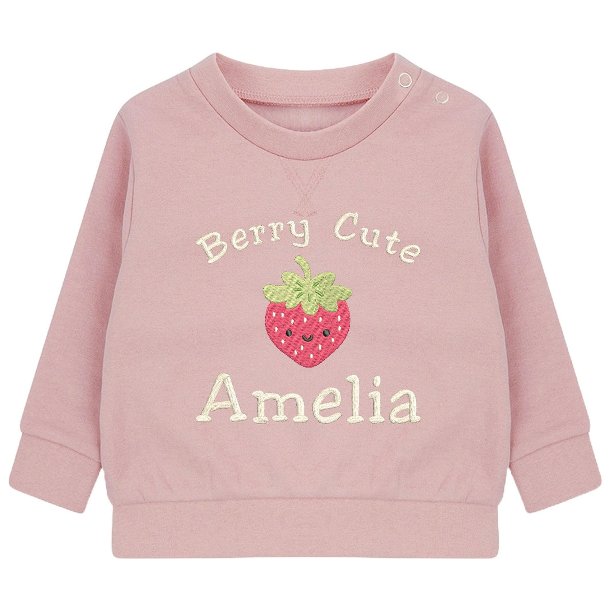 Embroidered Girls Personalised Name Berry Cute Baby and Toddler Pink Sustainable Sweatshirts