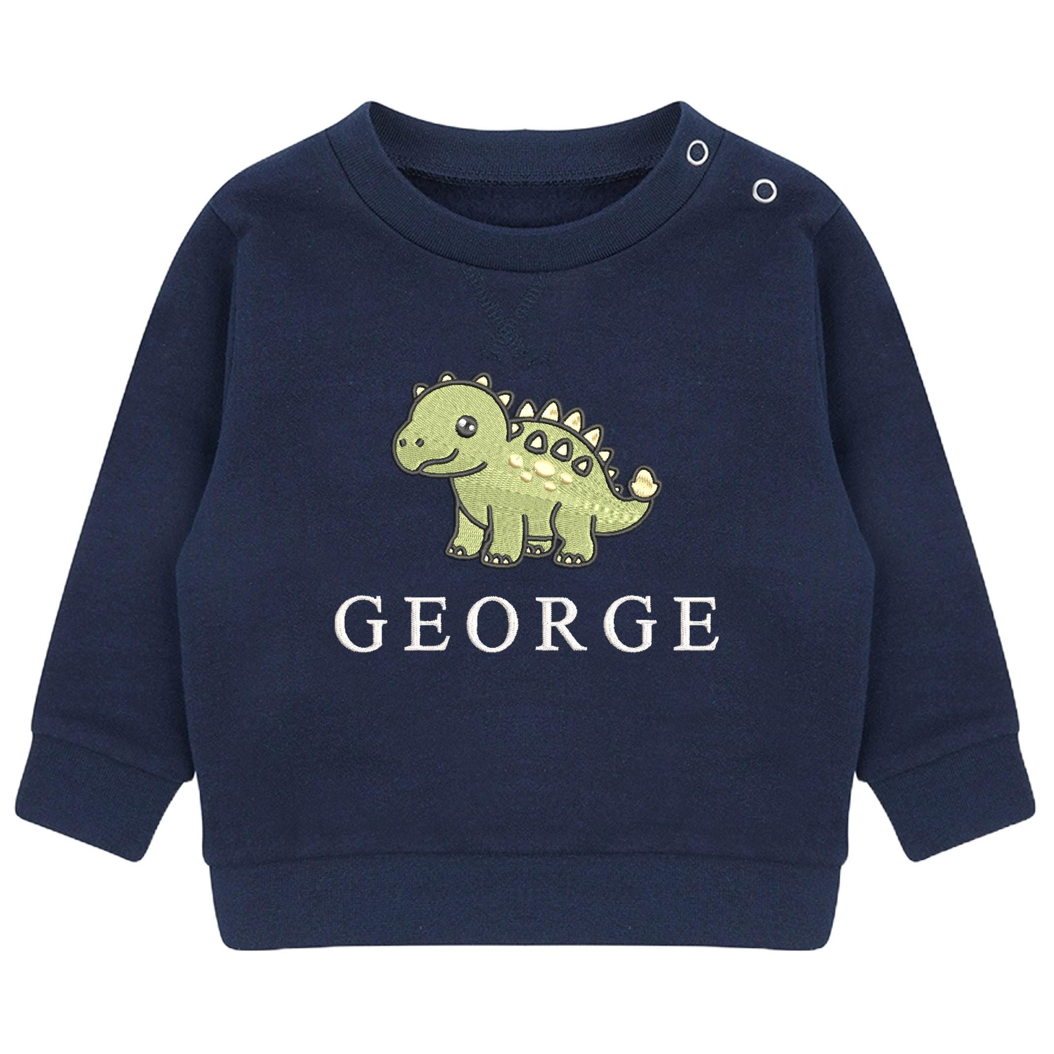 Embroidered Dinosaur Personalised Name Boys Sustainable Sweatshirt Baby & Toddler Custom Jumper Gift