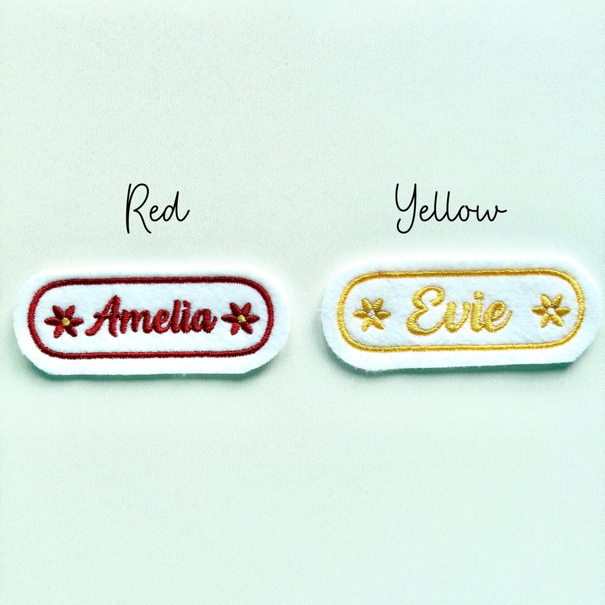 Personalised Embroidered Flower Name Patch Iron On & Sew On Custom Text Badge