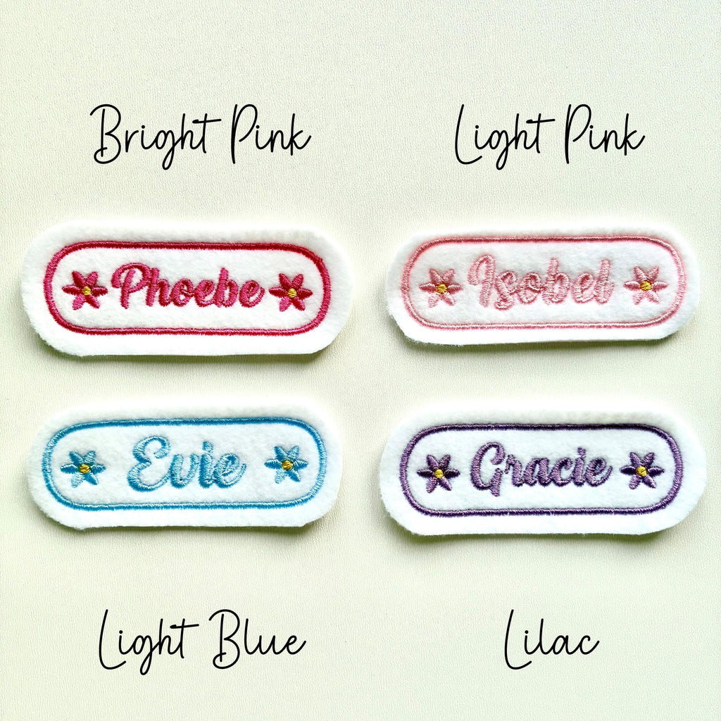 Personalised Embroidered Flower Name Patch Iron On & Sew On Custom Text Badge