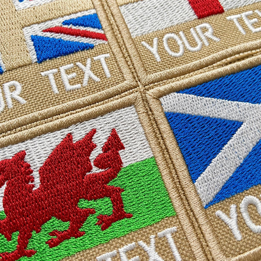 Personalised Embroidered Flag Patch 60x50mm Sew/Iron/VELCRO® Custom Text Badge