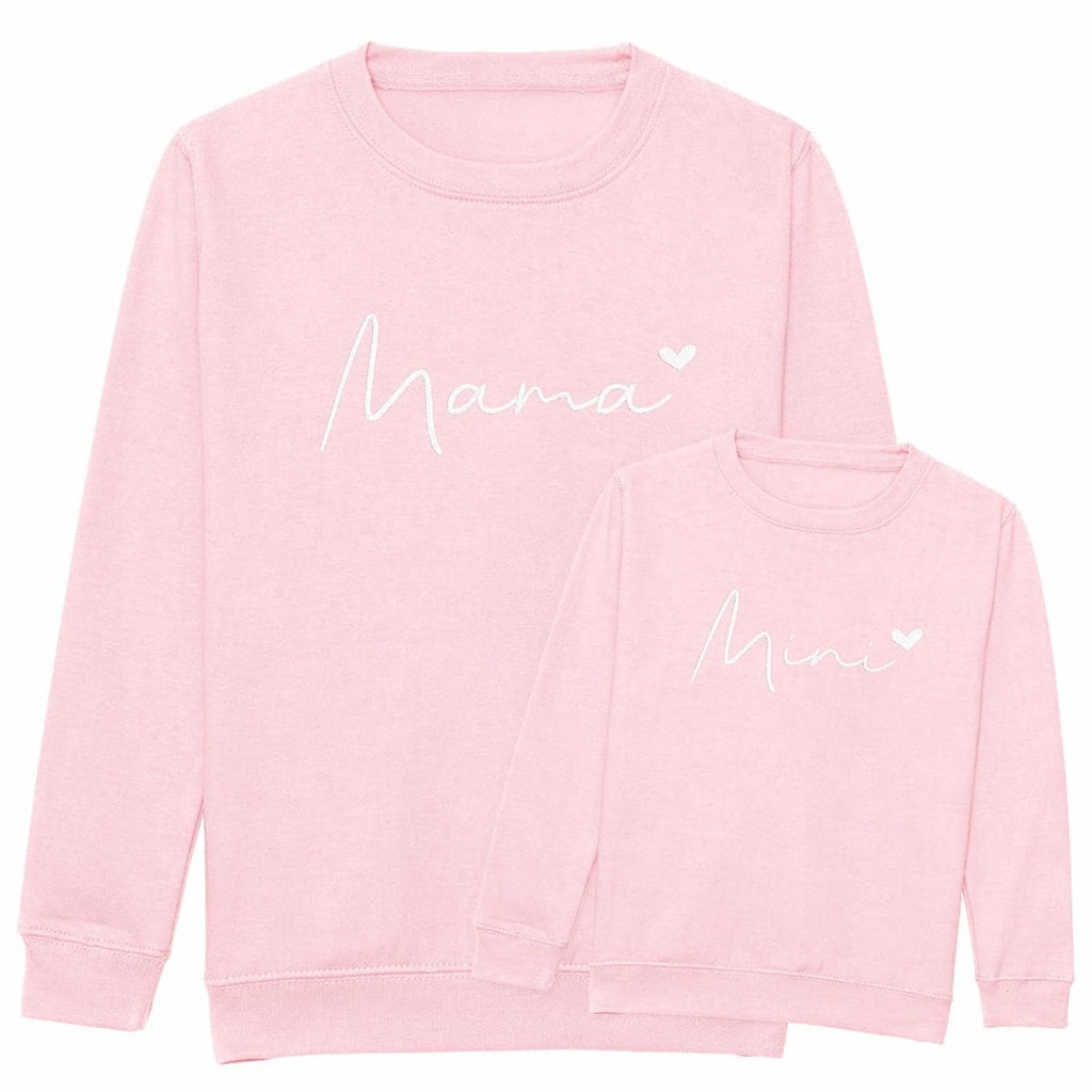 Embroidered Mama & Mini Sweatshirts Pink Matching Mummy Daughter Twinning Outfits