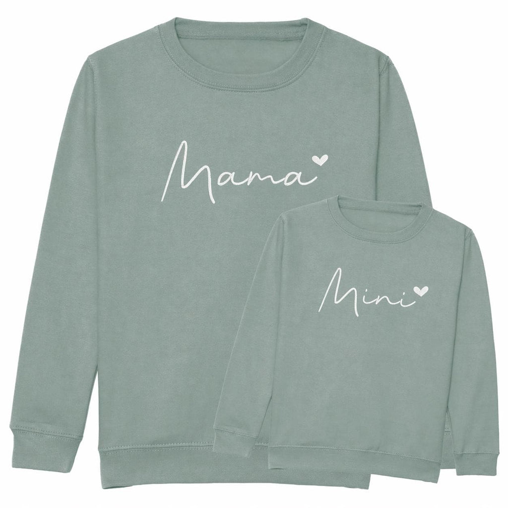 Embroidered Mama & Mini Sweatshirts Green Matching Mummy Daughter Twinning Outfits