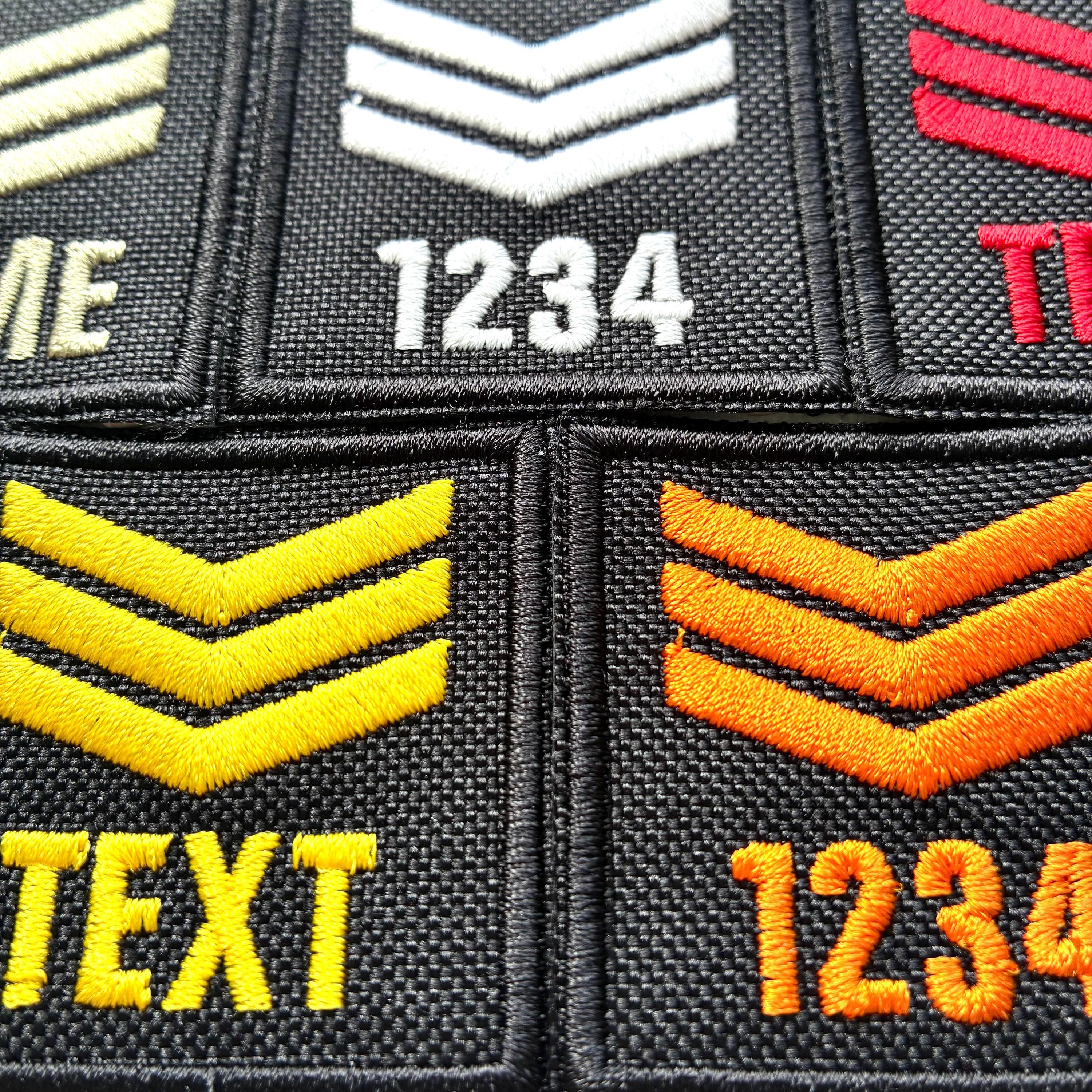Personalised Embroidered Sergeant Chevron Patch 50x50mm Sew/Iron/VELCRO® Custom Text Badge Black