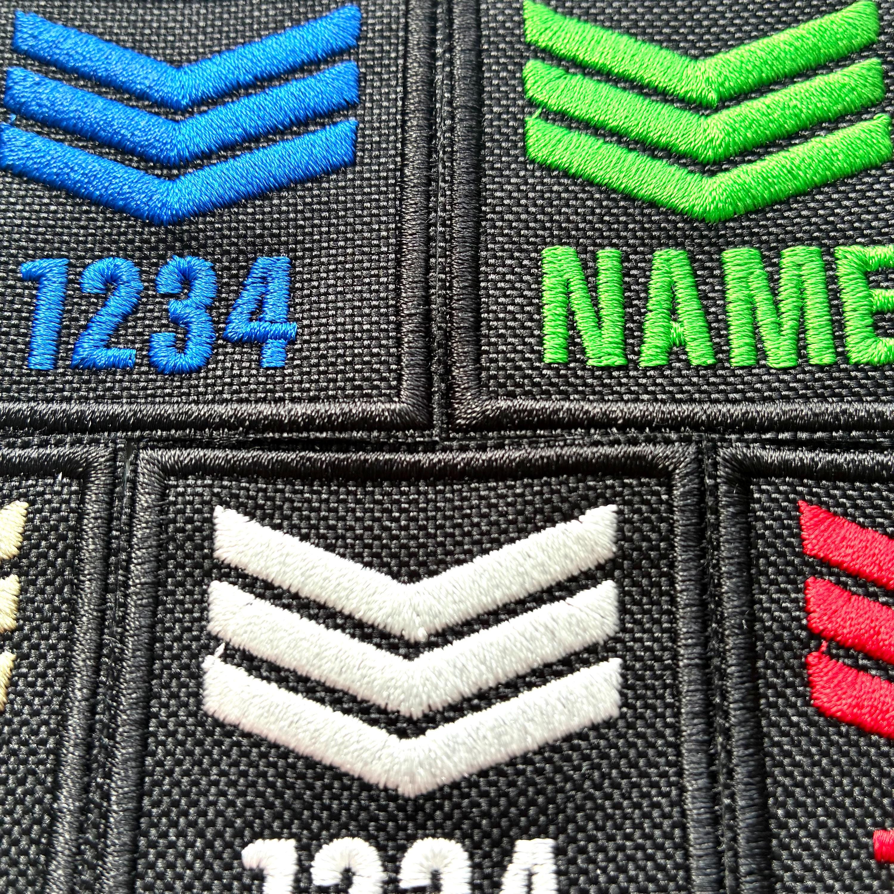 Personalised Embroidered Sergeant Chevron Patch 50x50mm Sew/Iron/VELCRO® Custom Text Badge Black