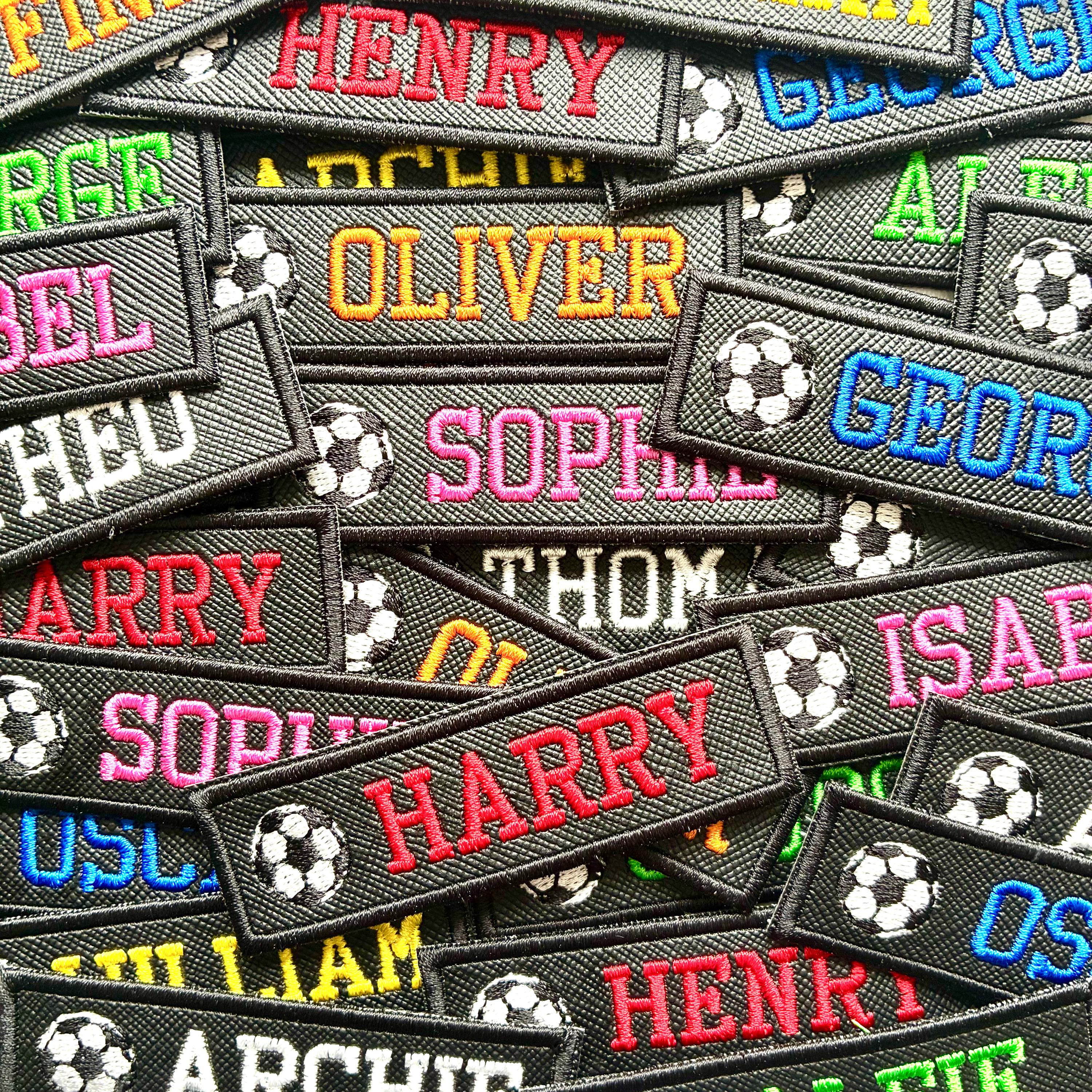 Personalised Embroidered Text Football Patch Iron On & Sew On Custom Kids Badge