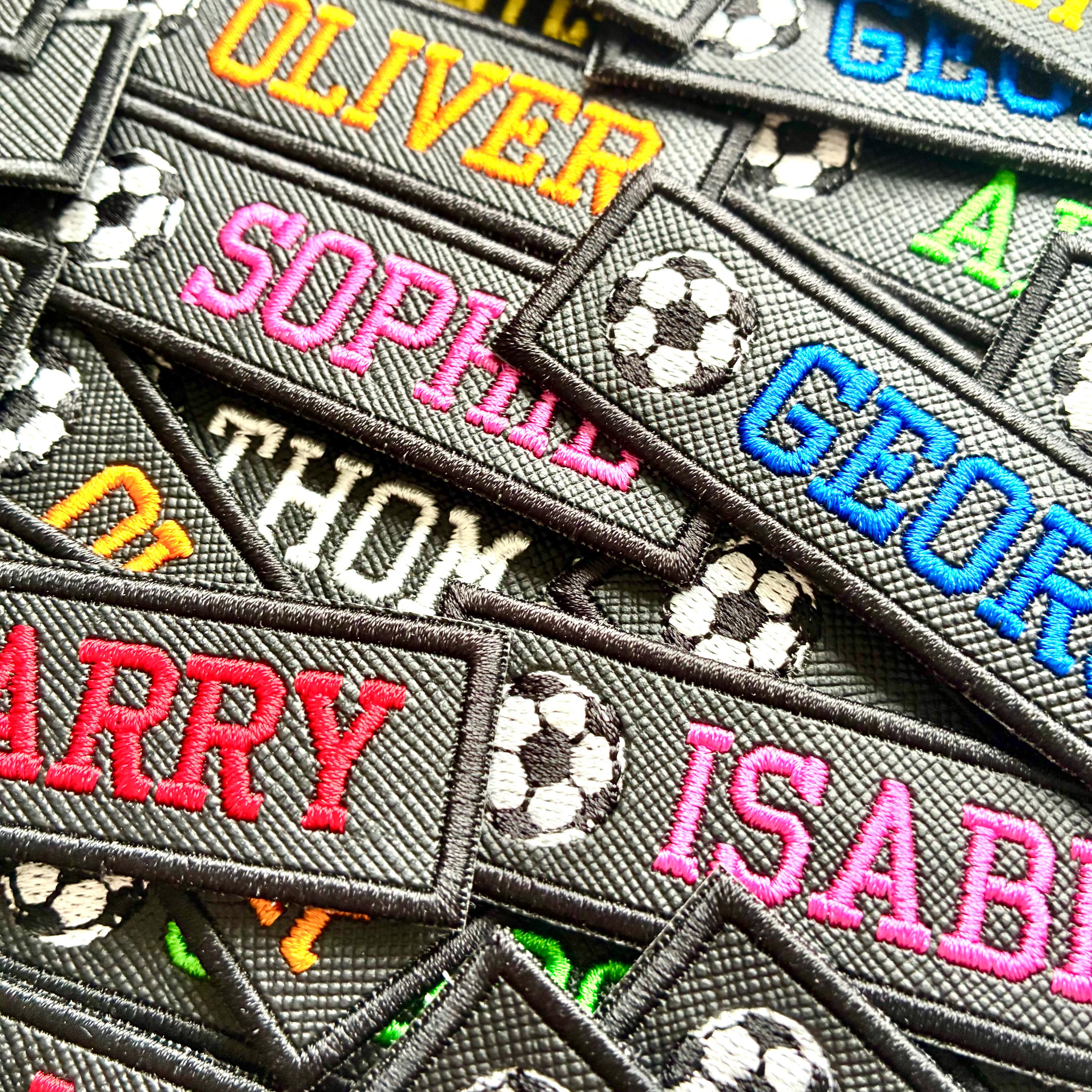 Personalised Embroidered Text Football Patch Iron On & Sew On Custom Kids Badge