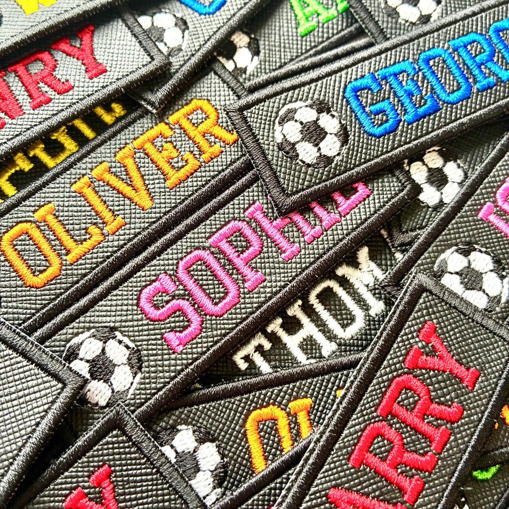 Personalised Embroidered Text Football Patch Iron On & Sew On Custom Kids Badge