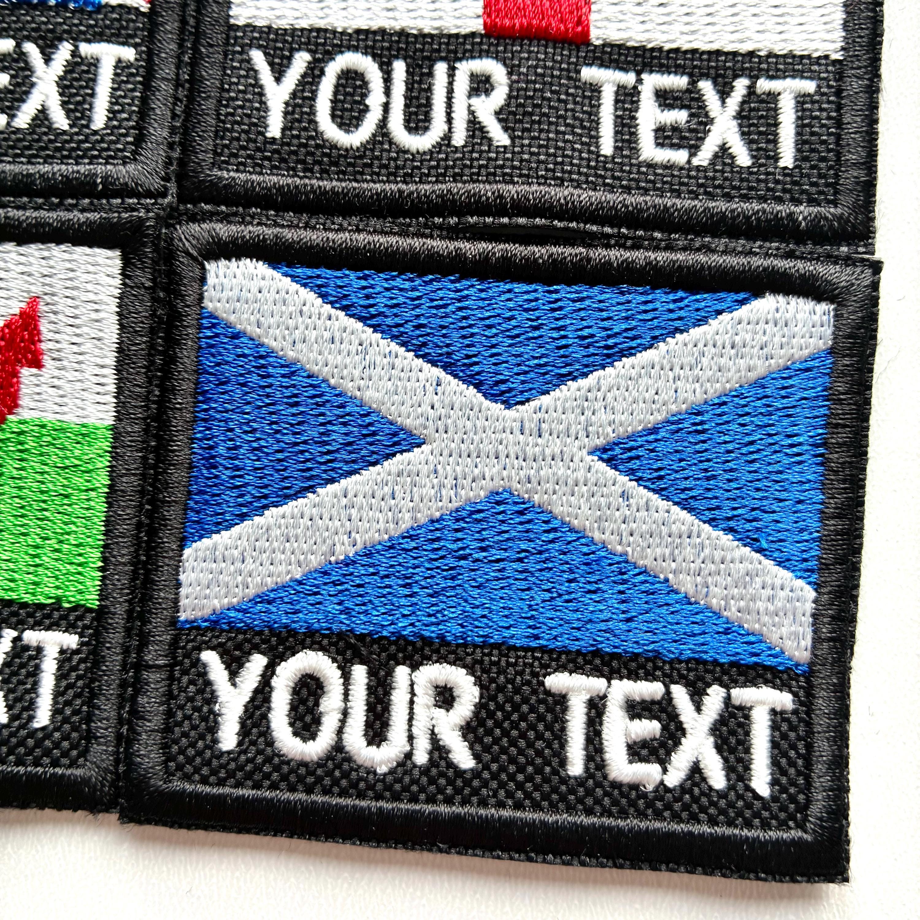 Personalised Embroidered Flag Patch 60x50mm Sew/Iron/VELCRO® Custom Text Badge
