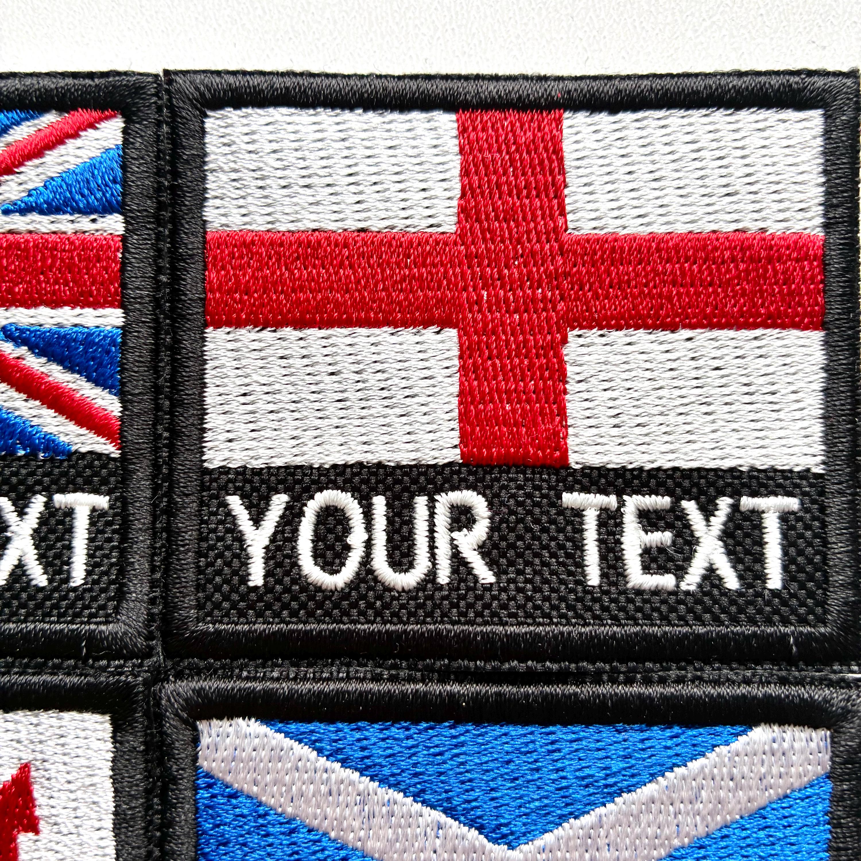 Personalised Embroidered Flag Patch 60x50mm Sew/Iron/VELCRO® Custom Text Badge