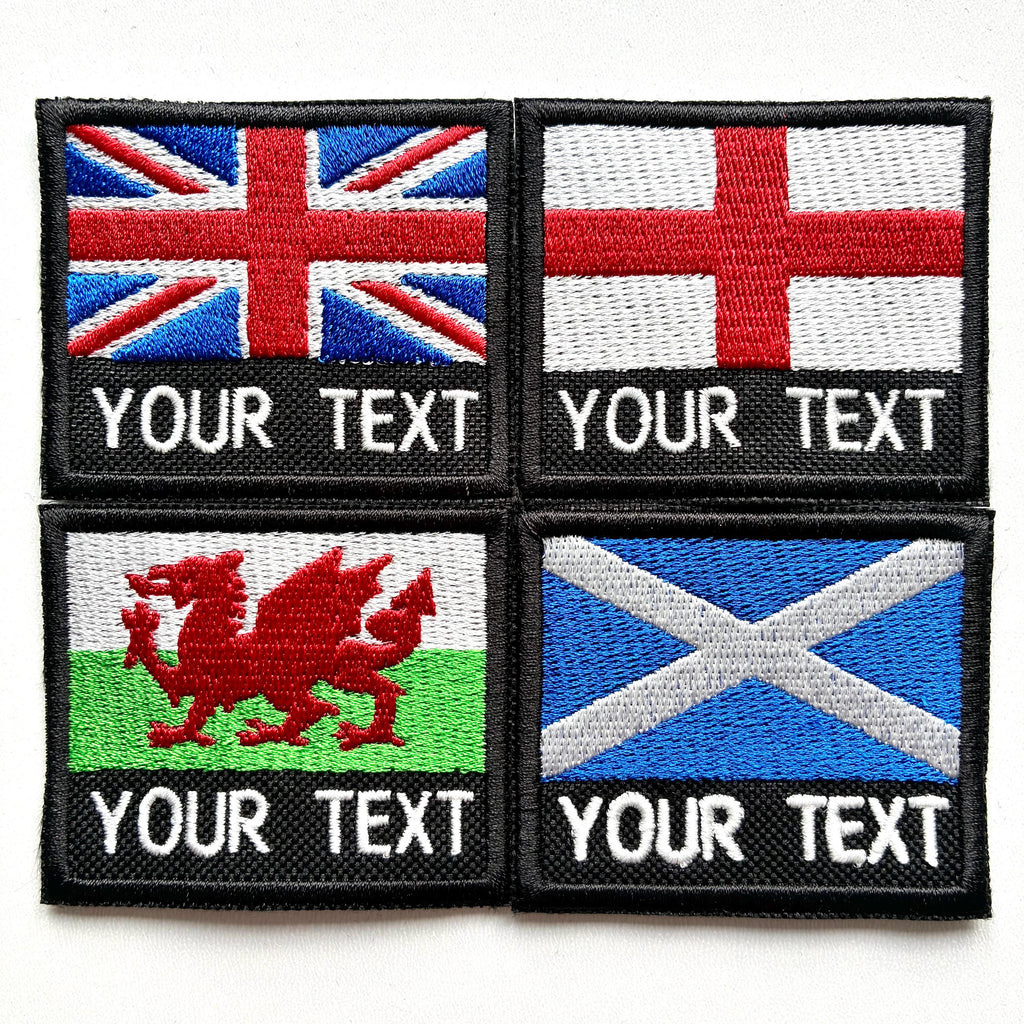 Personalised Embroidered Flag Patch 60x50mm Sew/Iron/VELCRO® Custom Text Badge