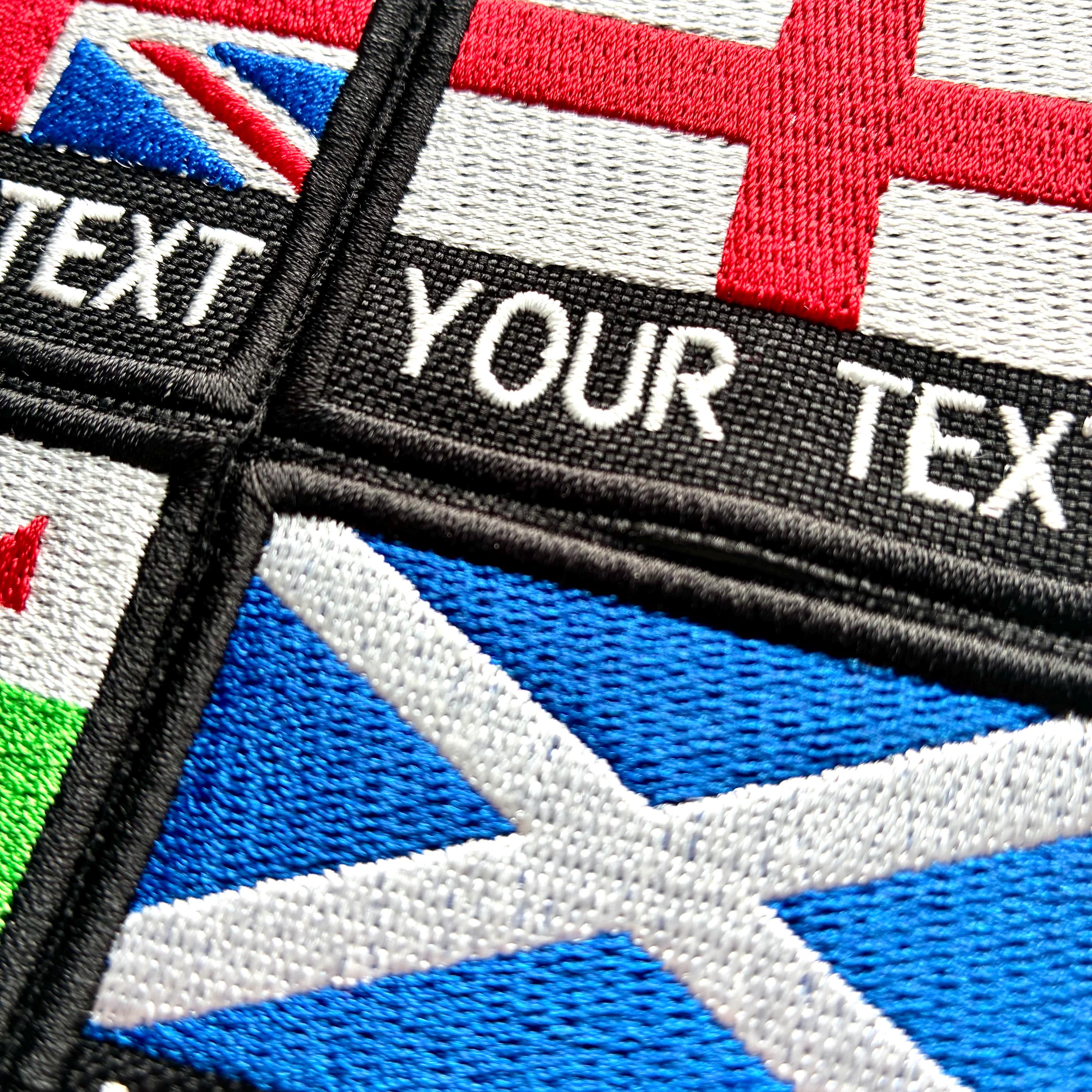 Personalised Embroidered Flag Patch 60x50mm Sew/Iron/VELCRO® Custom Text Badge
