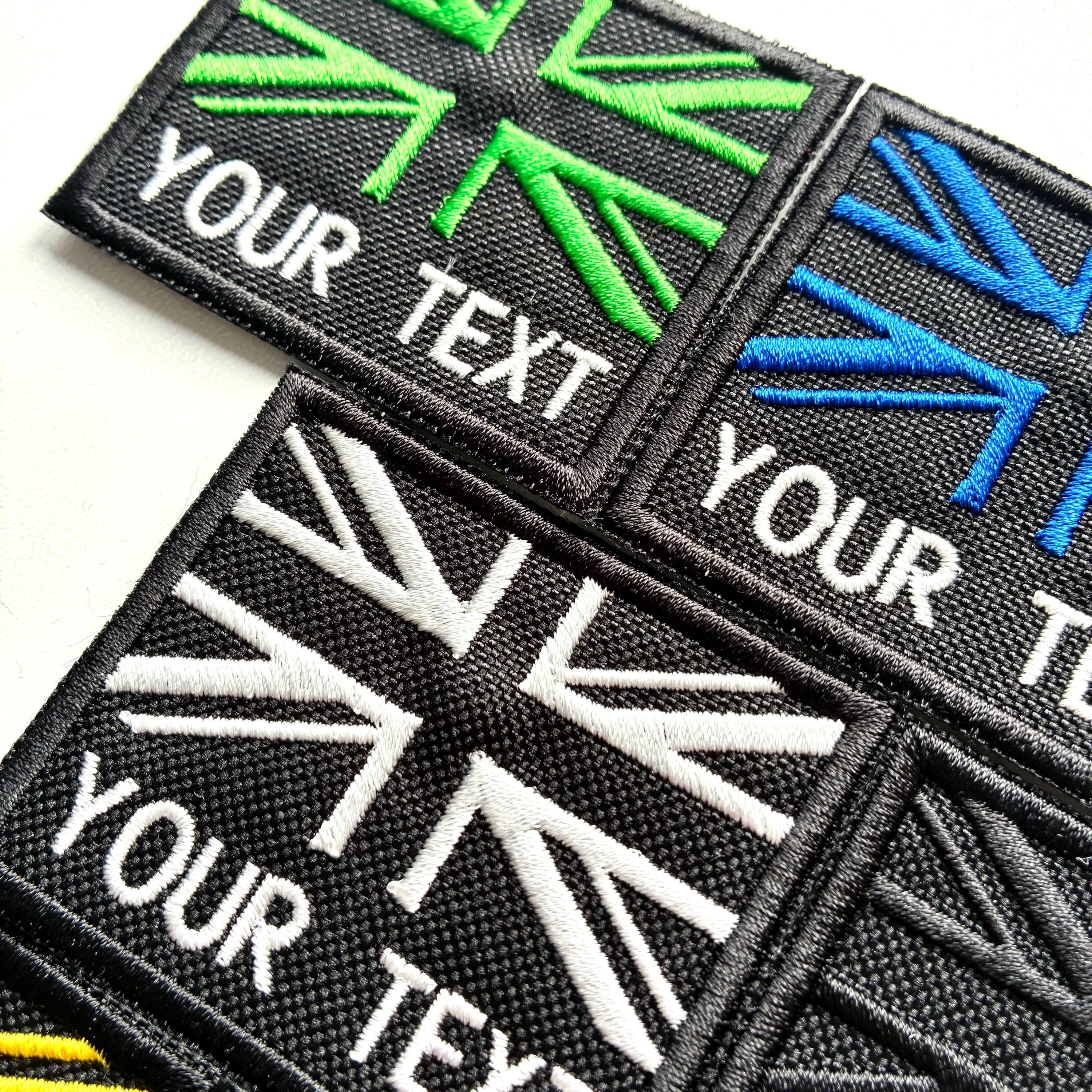 Personalised Embroidered Union Jack Flag Patch 60x50mm Sew/Iron/VELCRO® Custom Text Badge Black
