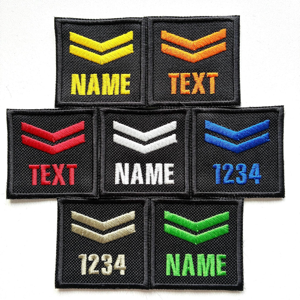 Personalised Embroidered Corporal Chevron Patch 50x50mm Sew/Iron/VELCRO® Custom Text Badge Black