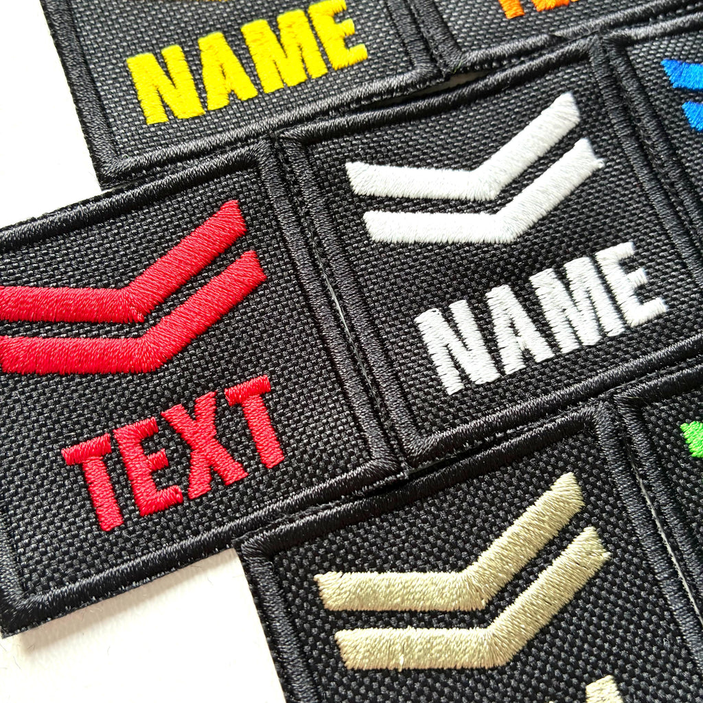 Personalised Embroidered Corporal Chevron Patch 50x50mm Sew/Iron/VELCRO® Custom Text Badge Black
