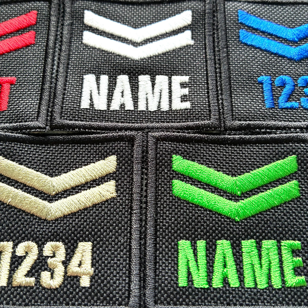 Personalised Embroidered Corporal Chevron Patch 50x50mm Sew/Iron/VELCRO® Custom Text Badge Black
