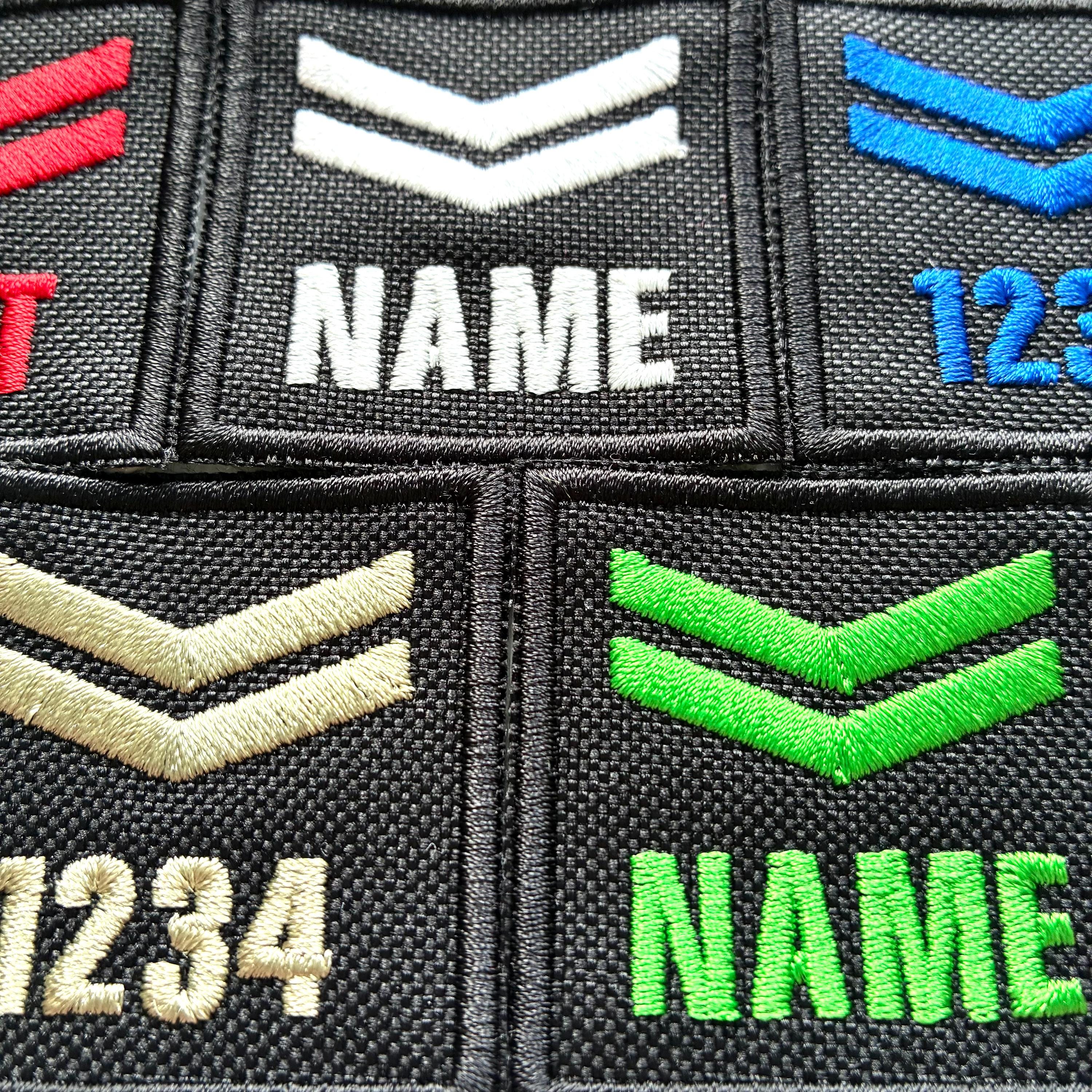 Personalised Embroidered Corporal Chevron Patch 50x50mm Sew/Iron/VELCRO® Custom Text Badge Black