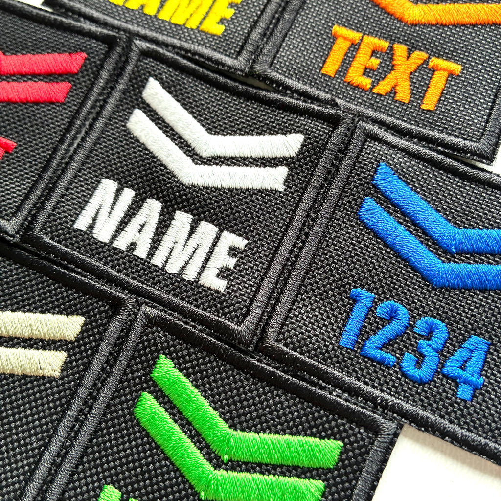 Personalised Embroidered Corporal Chevron Patch 50x50mm Sew/Iron/VELCRO® Custom Text Badge Black