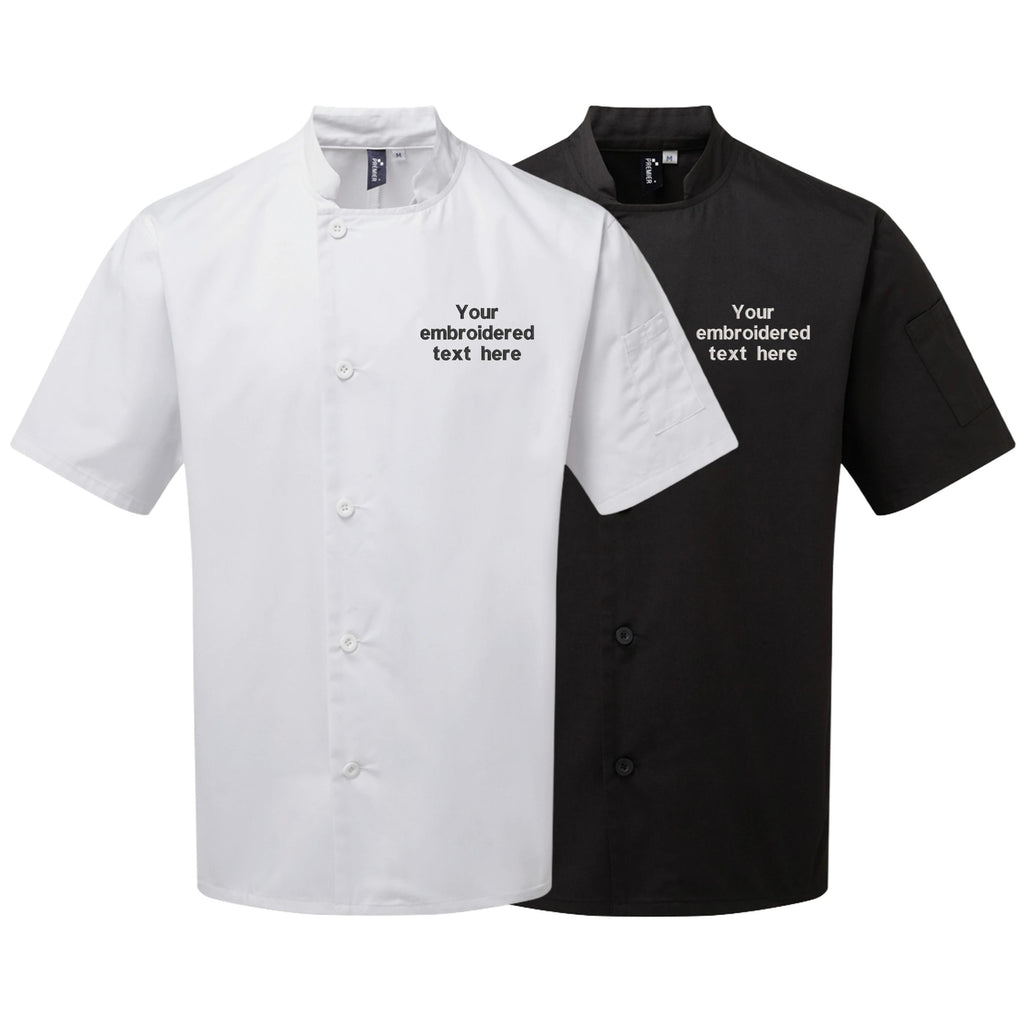 Embroidered Personalised Text Chef's Short Sleeve Jacket Custom Business Kitchen Uniform