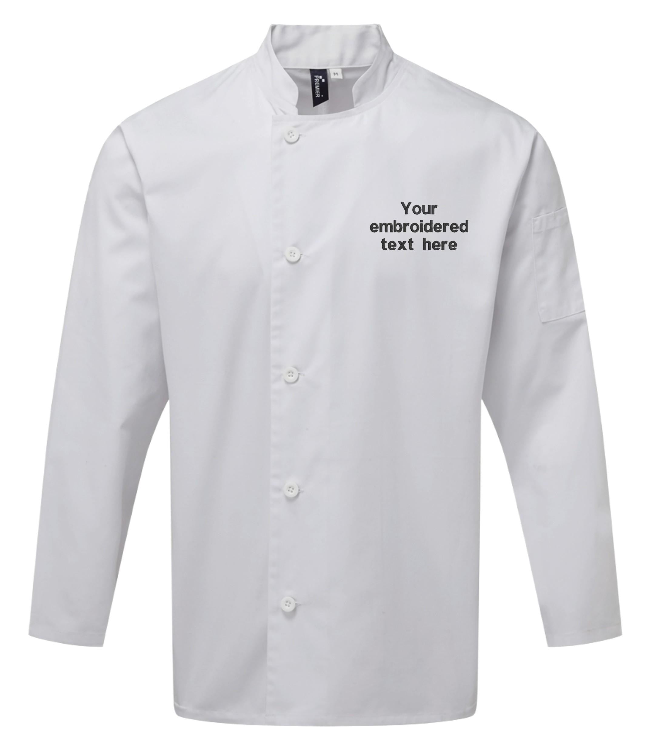 Embroidered Personalised Text Chef's Long Sleeve Jacket Custom Business Kitchen Uniform