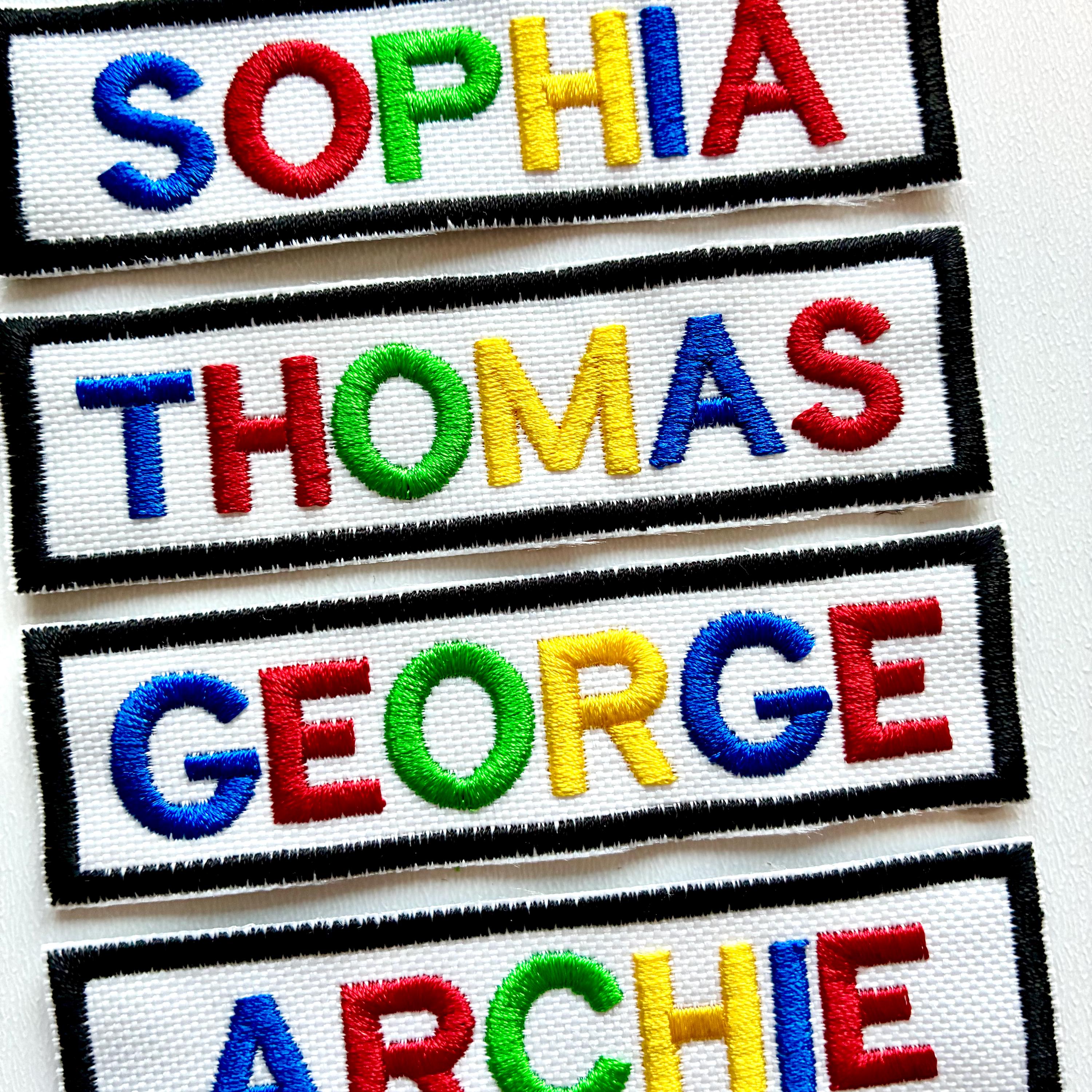 Personalised Embroidered Rainbow Text Patch Sew/Iron/VELCRO® Custom Name Badge