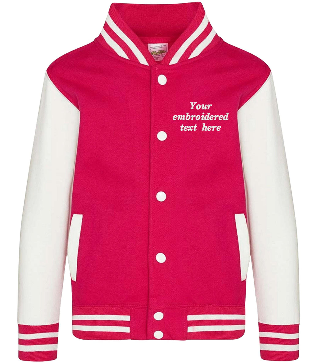 Embroidered Personalised Text Kids Varsity Jacket Childrens Custom Name Letterman College Baseball