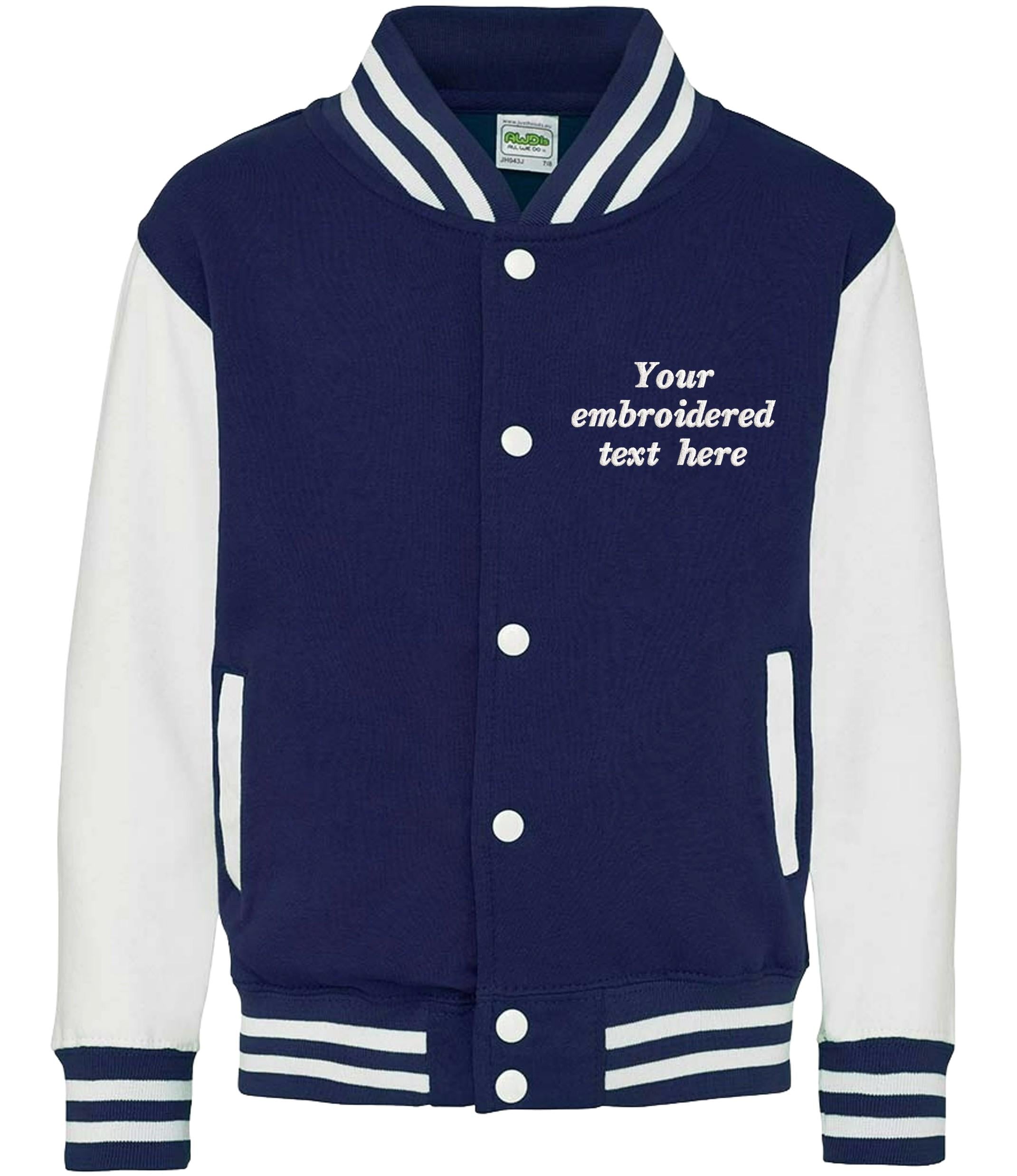 Embroidered Personalised Text Kids Varsity Jacket Childrens Custom Name Letterman College Baseball