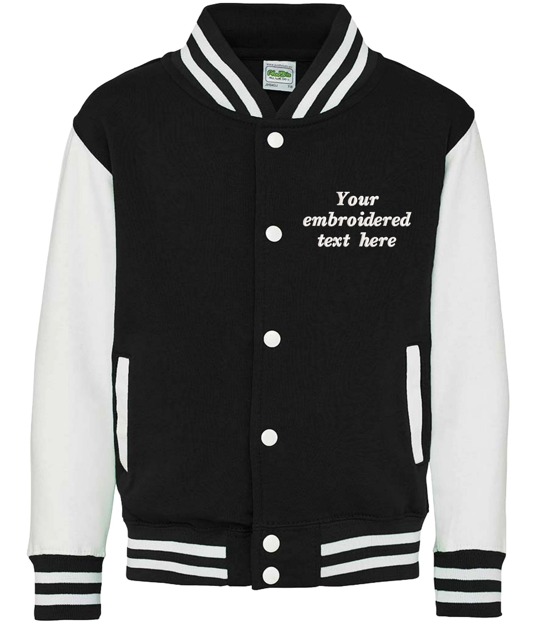 Embroidered Personalised Text Kids Varsity Jacket Childrens Custom Name Letterman College Baseball