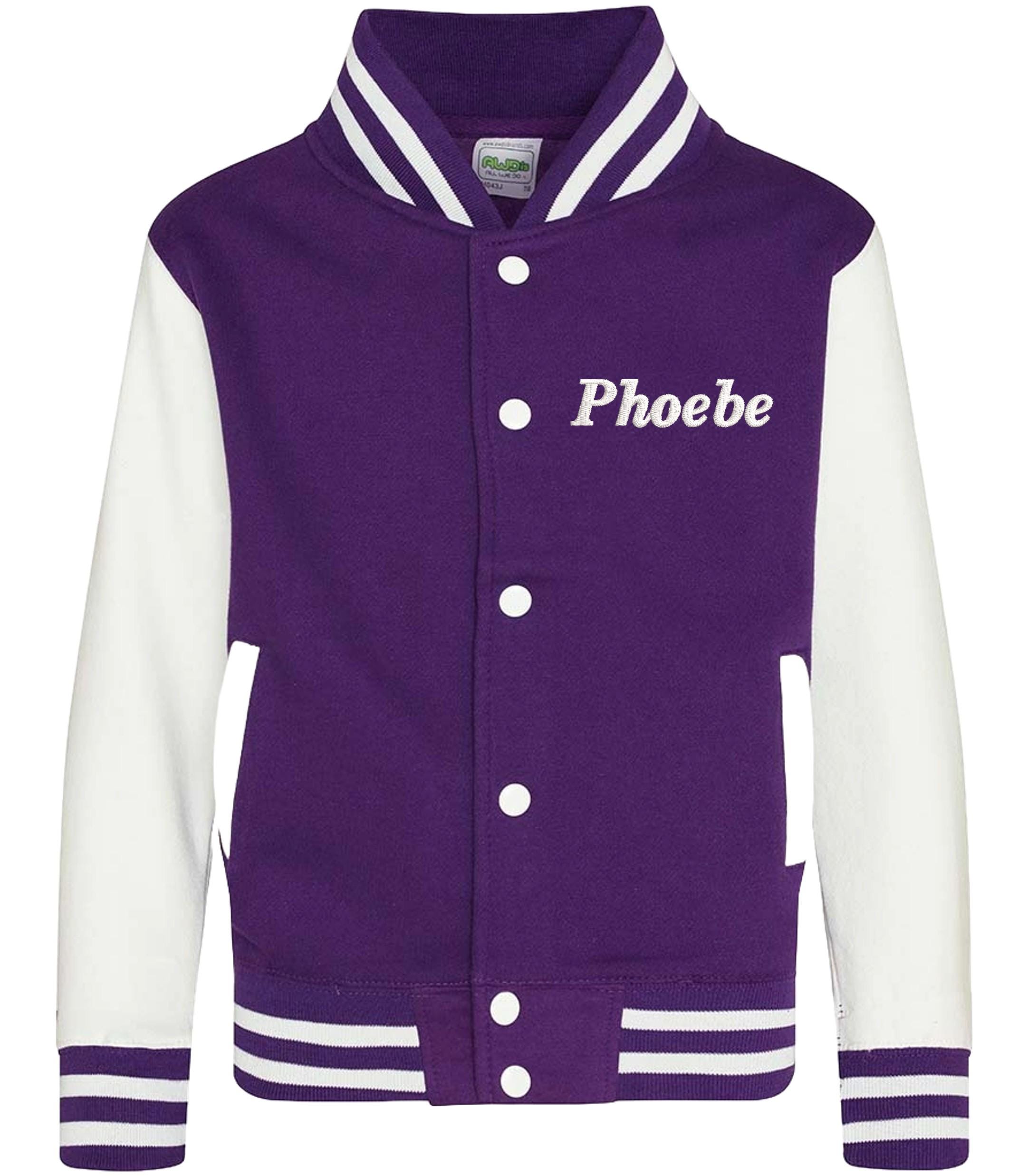 Embroidered Personalised Name Kids Varsity Jacket Childrens Custom Text Letterman College Baseball