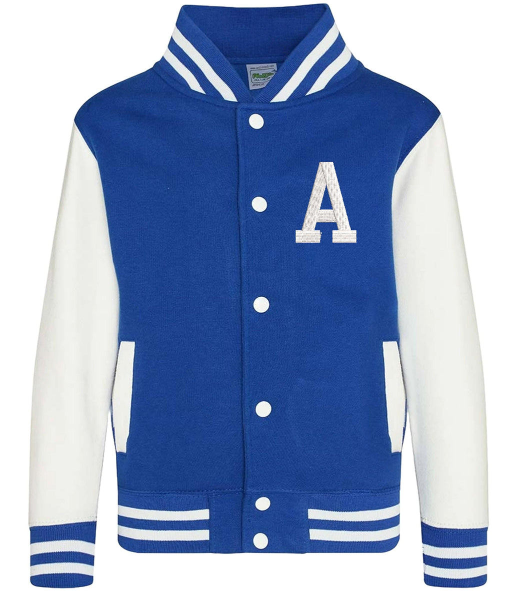 Embroidered Personalised Initial Kids Varsity Jacket Childrens Custom Name Letterman College Baseball