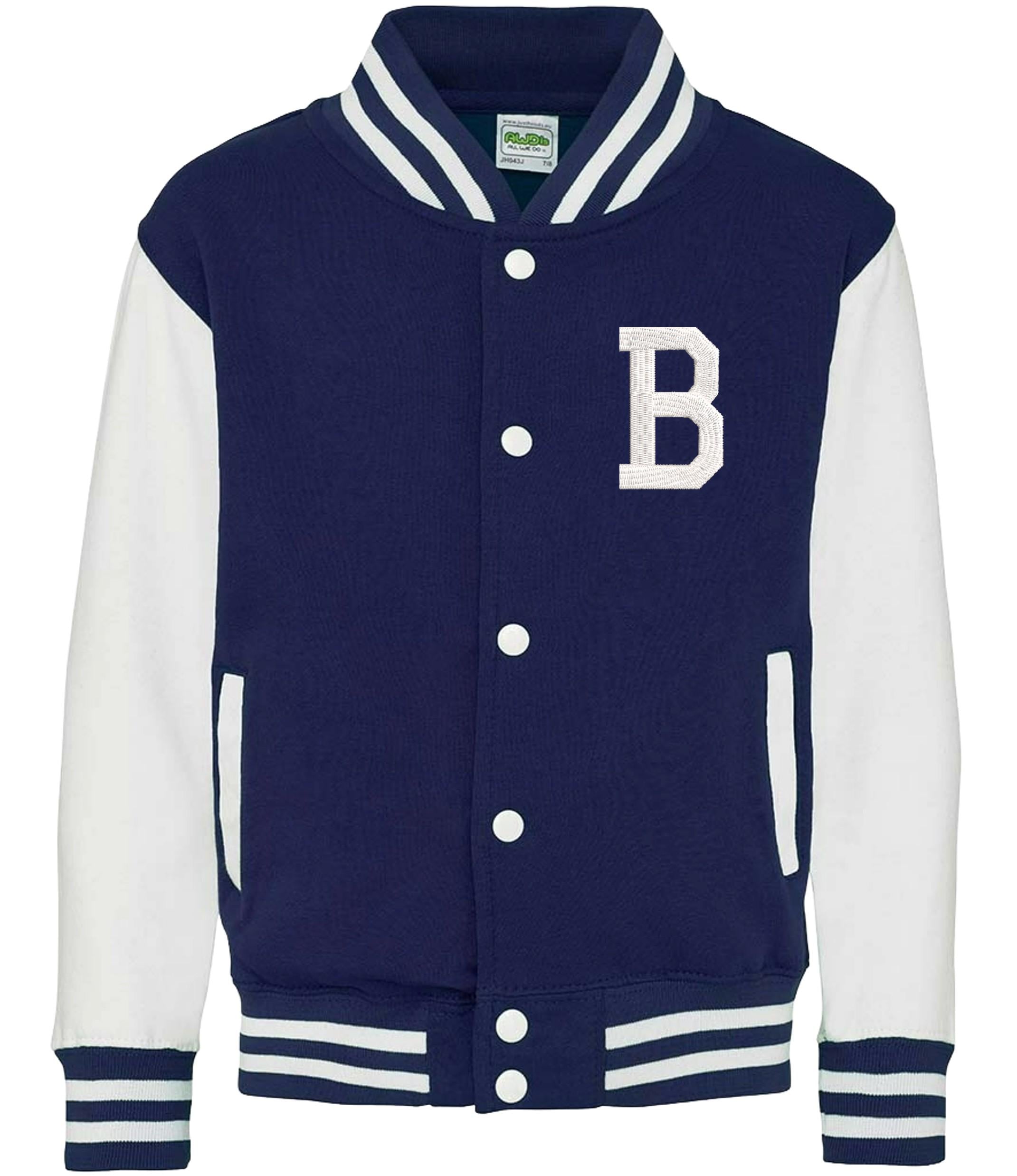 Embroidered Personalised Initial Kids Varsity Jacket Childrens Custom Name Letterman College Baseball